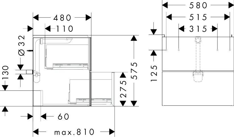 Hansgrohe Xevolos E Waschtischunterschrank Mattweiß 580⁄475 Hansgrohe Xevolos E Waschtischunterschrank Mattweiß 580⁄475