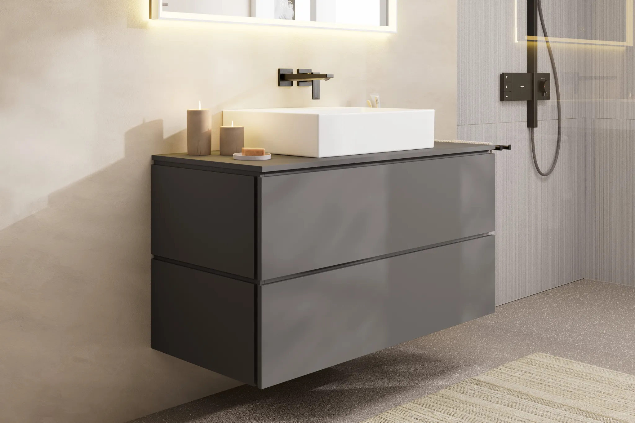 Hansgrohe Waschtischunterschrank „Xilesa E“ in Schiefergrau Matt Hansgrohe Waschtischunterschrank „Xilesa E“ in Schiefergrau Matt