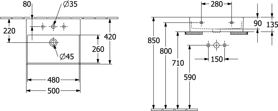 Villeroy & Boch Wandwaschtisch aus TitanCeram geschliffen „Memento 2.0“ 500 × 420 × 140 mm, mit Hahnlochbohrung, Hahnlochposition mittig in Weiß Alpin Villeroy & Boch Wandwaschtisch aus TitanCeram geschliffen „Memento 2.0“ 500 × 420 × 140 mm, mit Hahnlochbohrung, Hahnlochposition mittig in Weiß Alpin