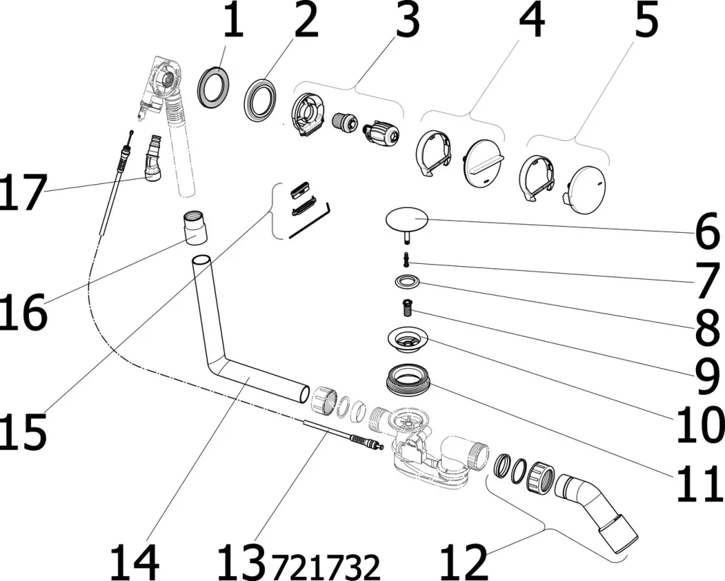 Viega Ab- und Überlaufgarnitur mit Zulauffunktion Modell 6161.51 „Multiplex Trio“ für Standardwannen (Ablauf am Fußende)