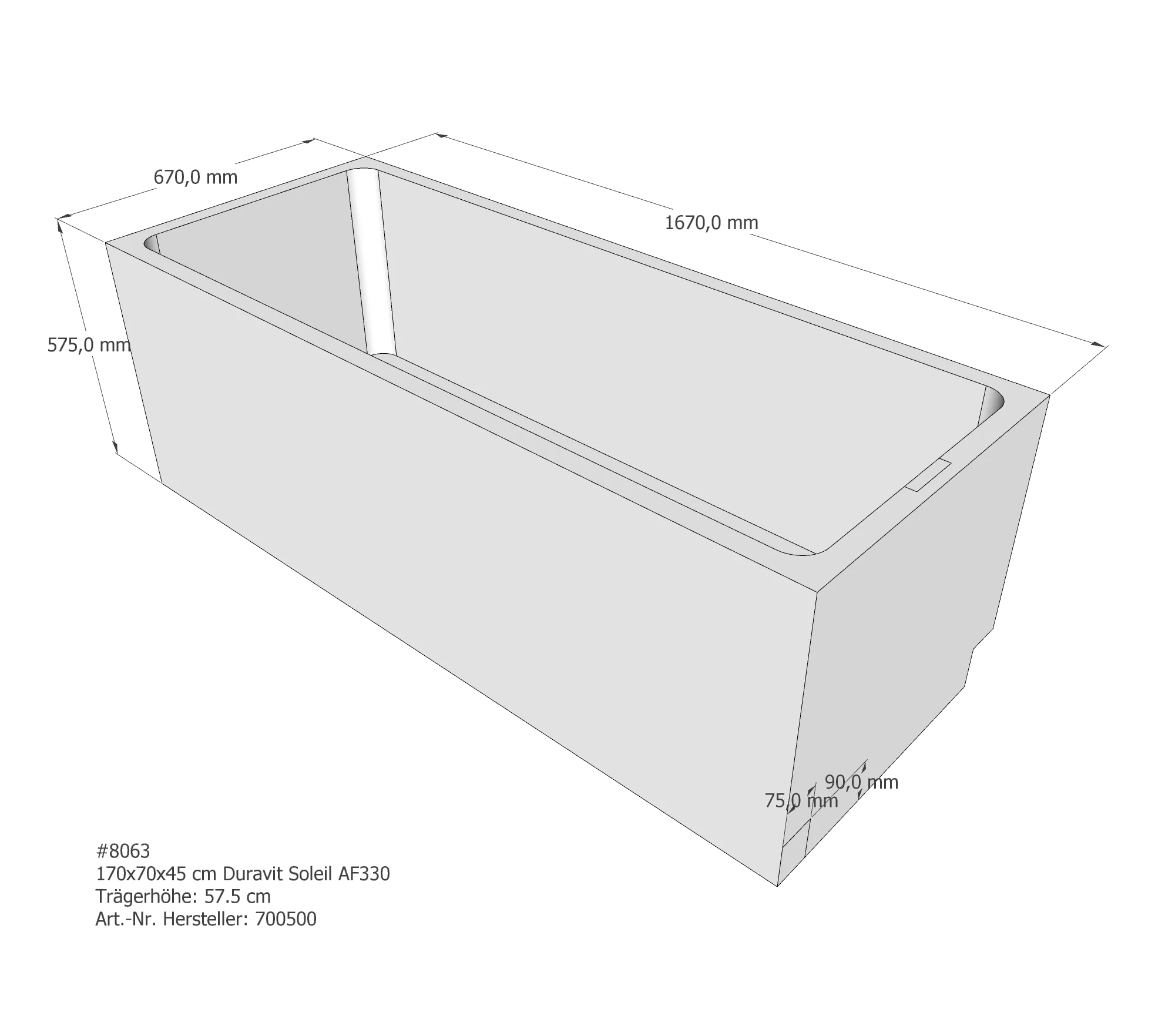 Badewannenträger passend für Duravit 2nd floor 160 × 70 × 43 cm
