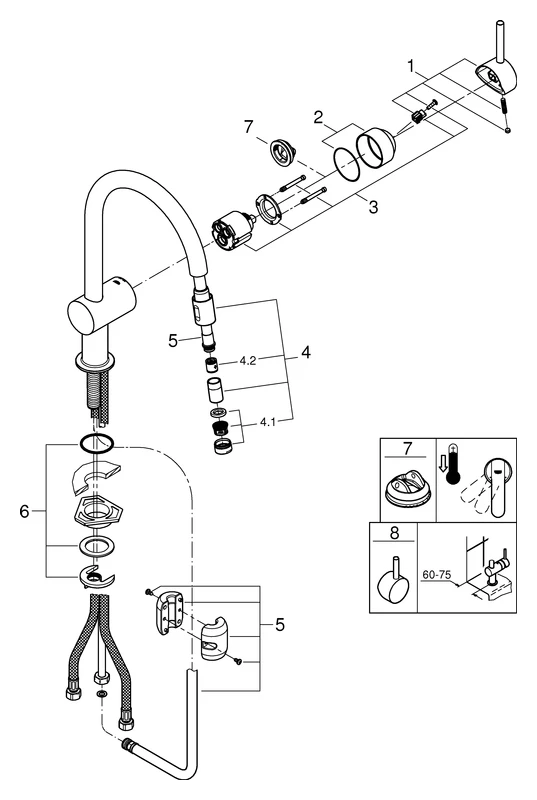 Einhand-Spültischbatterie Minta 32918, C-Auslauf, Einlochmontage, herausziehbarer Mousseurauslauf, eigensicher, chrom