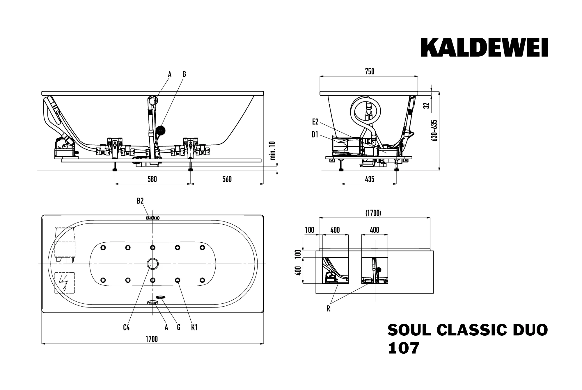 Kaldewei CLASSIC DUO Whirlwanne 1700x750 mm, alpinweiß, links, integrierter Einlauf, Airmassage SOUL Kaldewei CLASSIC DUO Whirlwanne 1700x750 mm, alpinweiß, links, integrierter Einlauf, Airmassage SOUL