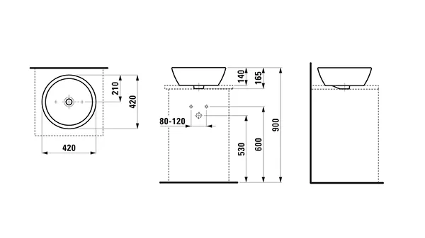 Waschtisch-Schale PRO B 420x420x165 ohne Hahnloch mit Überlauf weiß