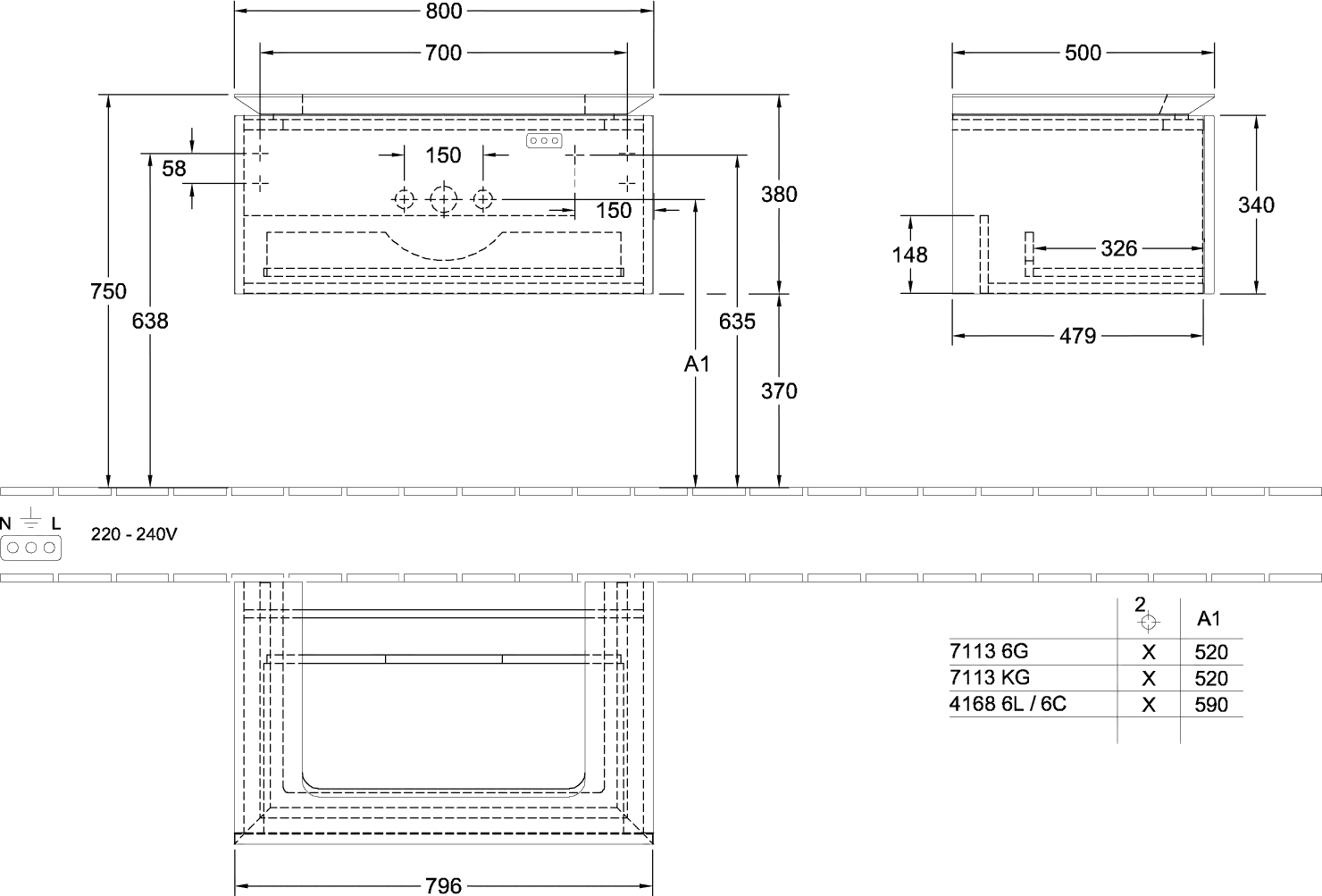 Villeroy & Boch Waschtischunterschrank „Legato“ für Schrankwaschtisch 80 × 38 × 50 cm