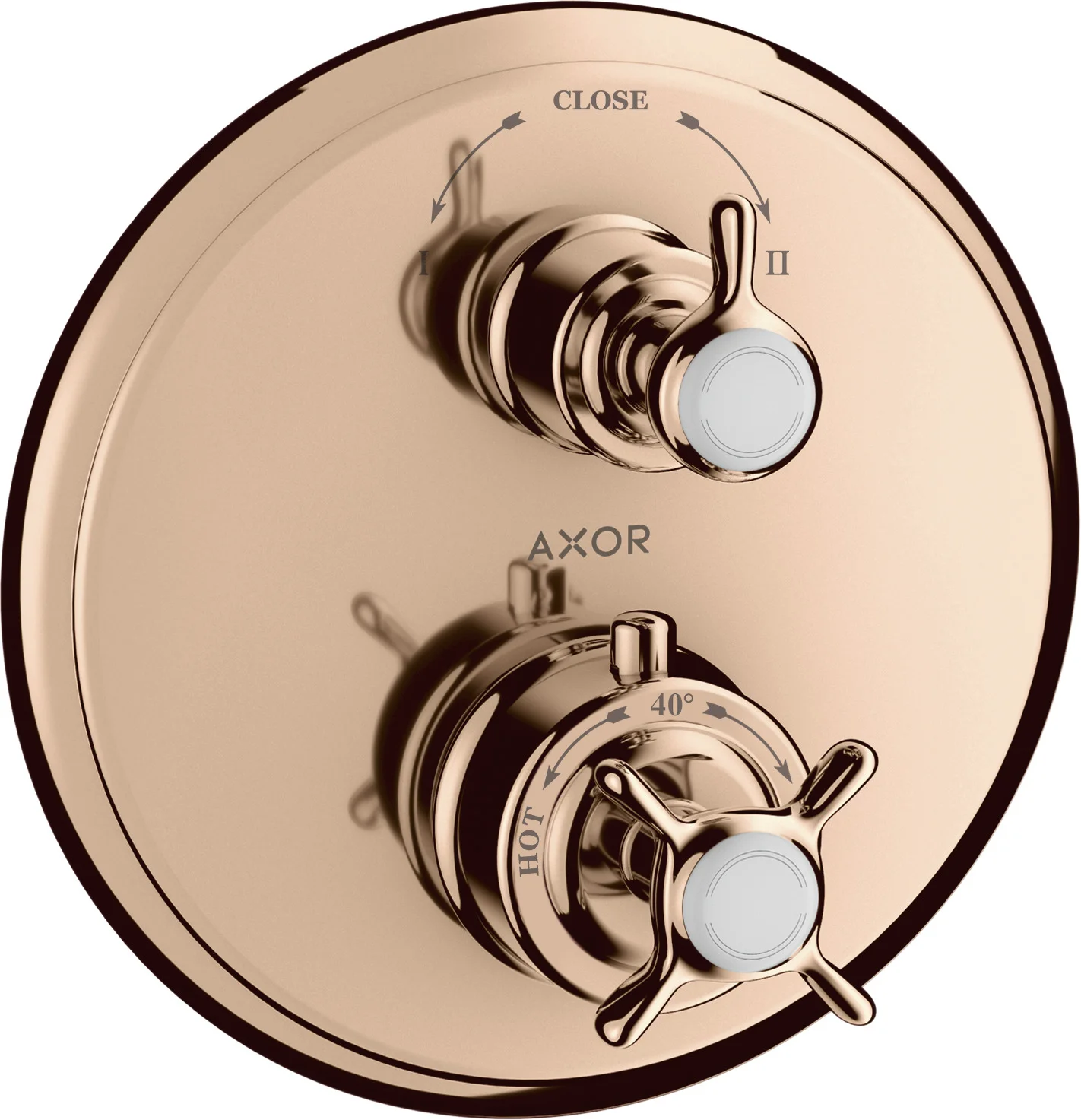 Hansgrohe AXOR Montreux Thermostat Unterputz F-Set, Polished Red Gold, 2 Verbraucher, max. Durchfluss 29 l/min, einstellbare Temperaturbegrenzung, Rückflussverhinderer, Schalldämpfer