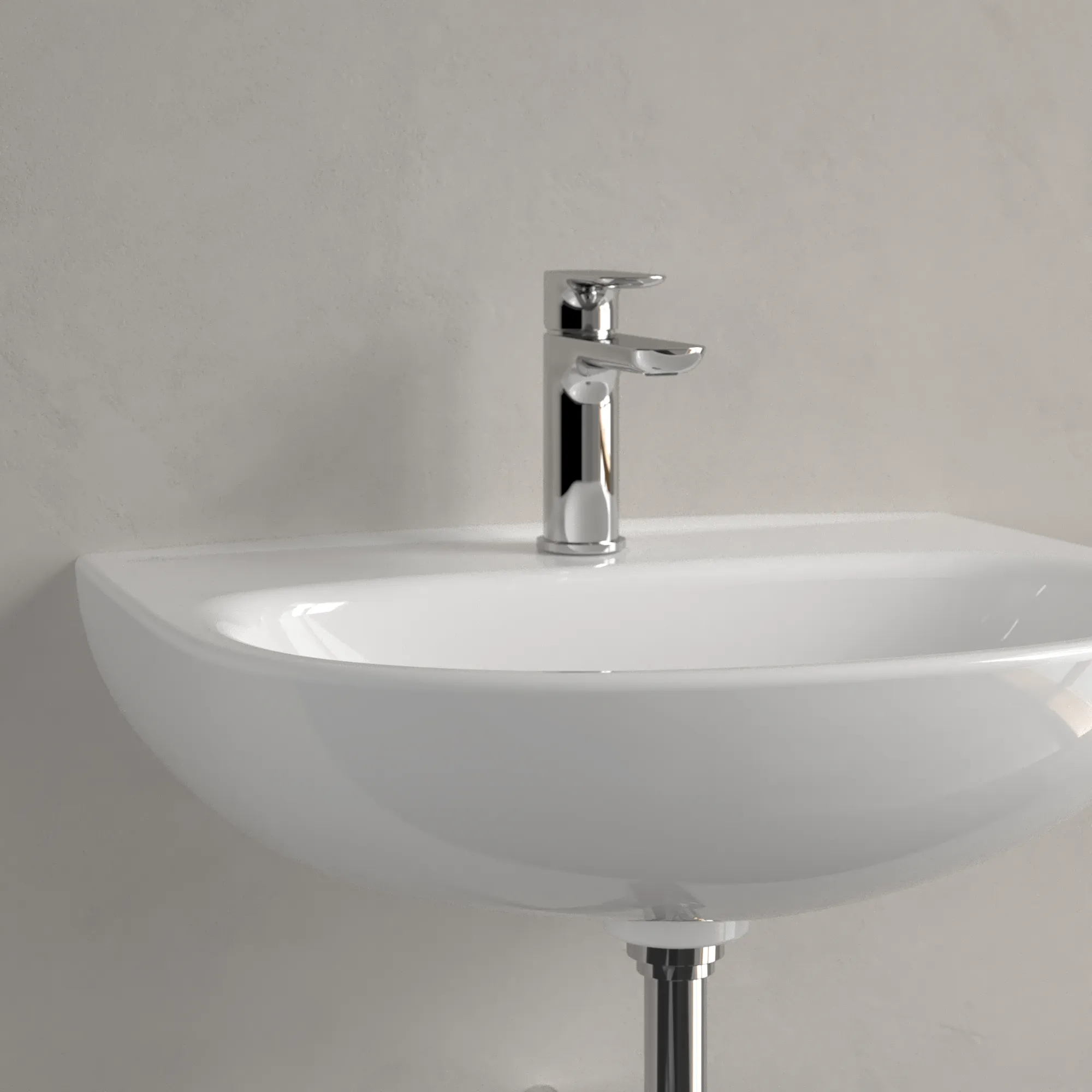 Waschbecken O.novo 4A4056, 550 x 440 mm, Oval, Becken mittig, 1HL. mittleres Hahnloch durchgestochen, ohne Überlauf, Weiß Alpin