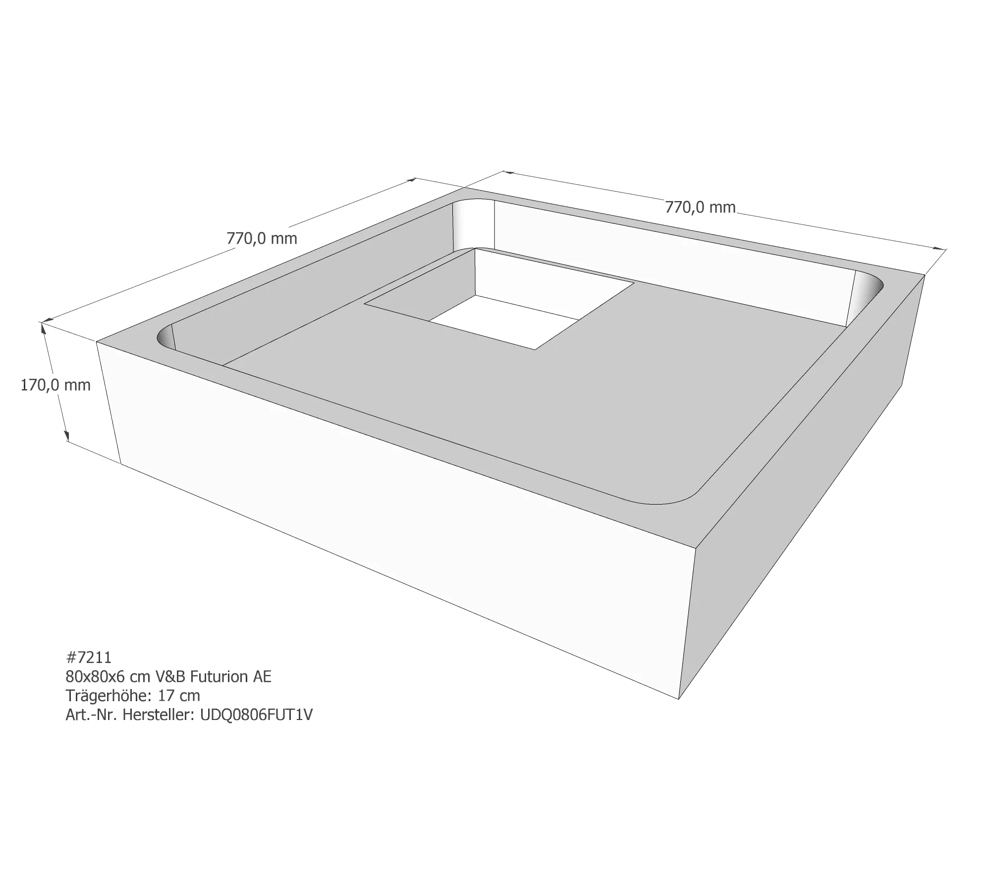 Duschwannenträger für Villeroy & Boch Futurion 80 × 80 × 6 cm
