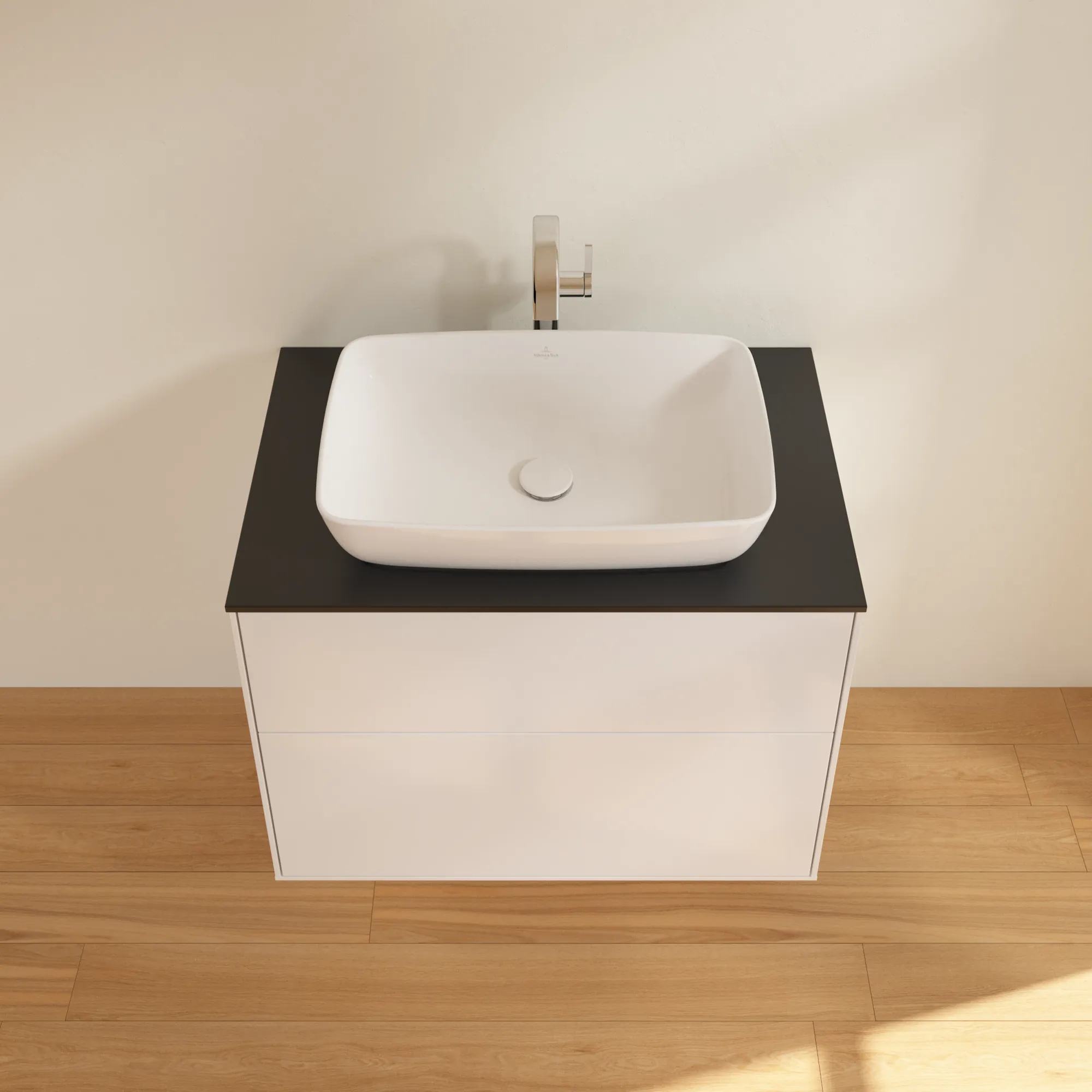 Villeroy & Boch Finion Waschbeckenunterschrank F75 800x603x501mm Glossy White Lacquer / Glass Black Matt Villeroy & Boch Finion Waschbeckenunterschrank F75 800x603x501mm Glossy White Lacquer / Glass Black Matt