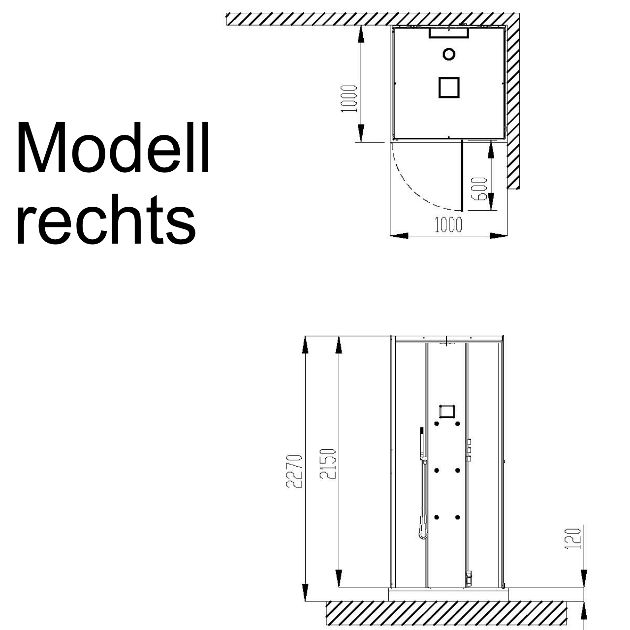 Dampfkabine SensePerience Quadrat 1000x1000 rechts bodenbündig, Wände Weiß Dampfkabine SensePerience Quadrat 1000x1000 rechts bodenbündig, Wände Weiß