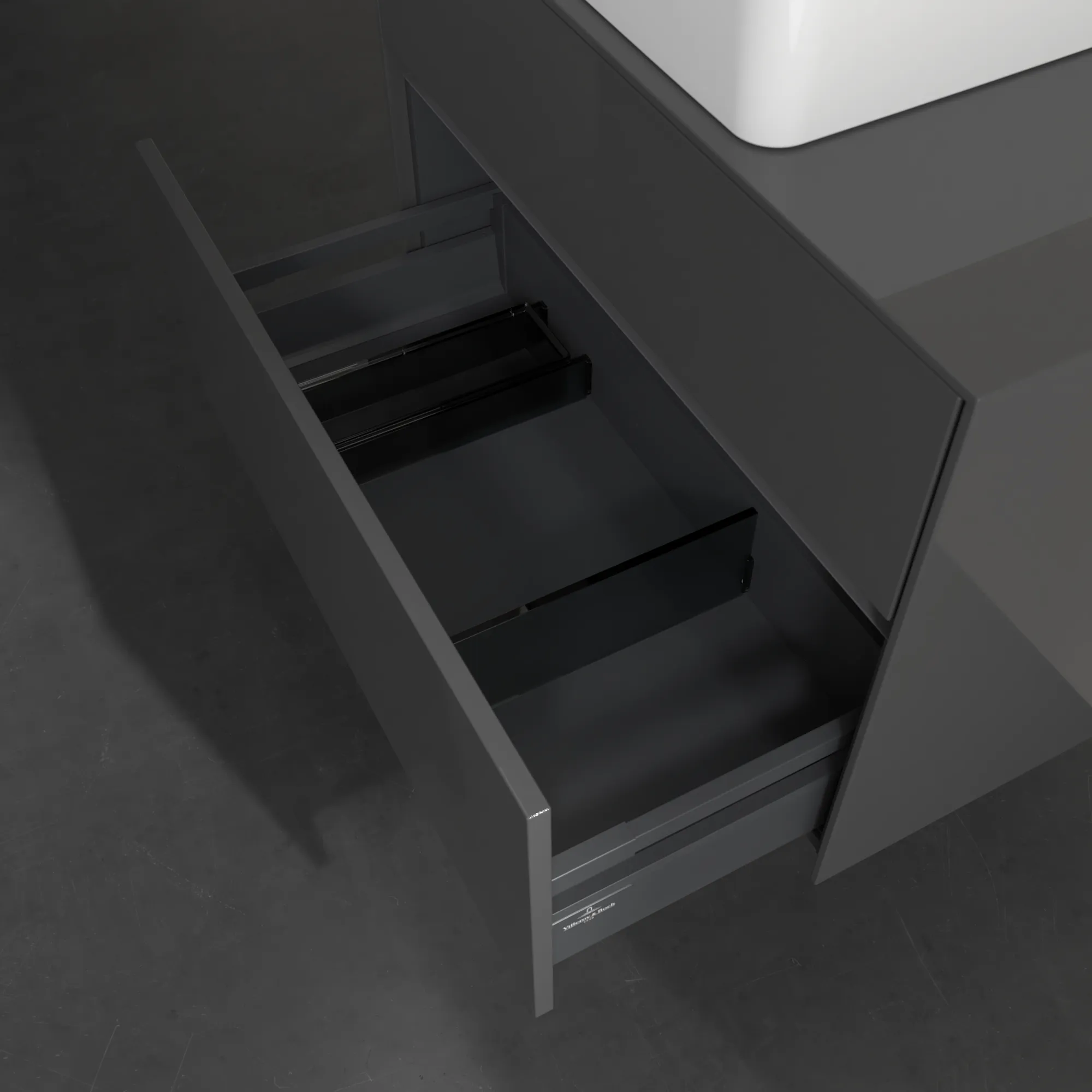 Villeroy & Boch Waschbeckenunterschrank Collaro C03700, Eckig Glossy Grey, 800x548x500mm, mit SoftClosing, 2 Auszügen, mittigem Waschbecken Villeroy & Boch Waschbeckenunterschrank Collaro C03700, Eckig Glossy Grey, 800x548x500mm, mit SoftClosing, 2 Auszügen, mittigem Waschbecken
