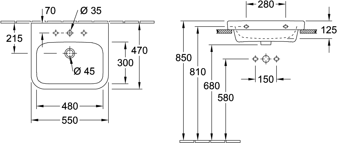 Villeroy & Boch Waschbecken geschliffen „Architectura“ 550 × 470 × 180 mm, ohne Hahnlochbohrung, mit Hahnlochbank, Hahnlochposition mittig in Weiß Alpin Villeroy & Boch Waschbecken geschliffen „Architectura“ 550 × 470 × 180 mm, ohne Hahnlochbohrung, mit Hahnlochbank, Hahnlochposition mittig in Weiß Alpin