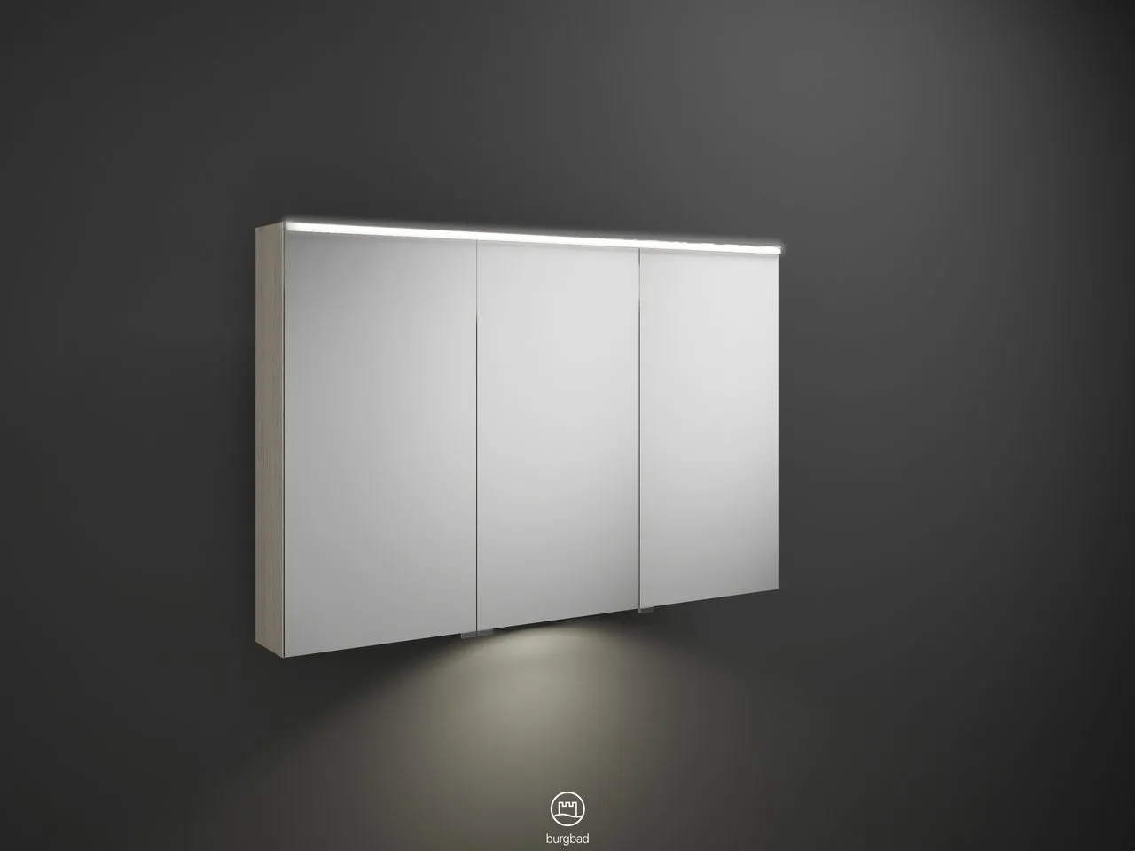 Spiegelschrank Eqio von burgbad - beidseitig verspiegelt, LED-Aufsatzleuchte 4250 K, 170 mm tief, 1200 mm breit, 800 mm hoch Spiegelschrank Eqio von burgbad - beidseitig verspiegelt, LED-Aufsatzleuchte 4250 K, 170 mm tief, 1200 mm breit, 800 mm hoch