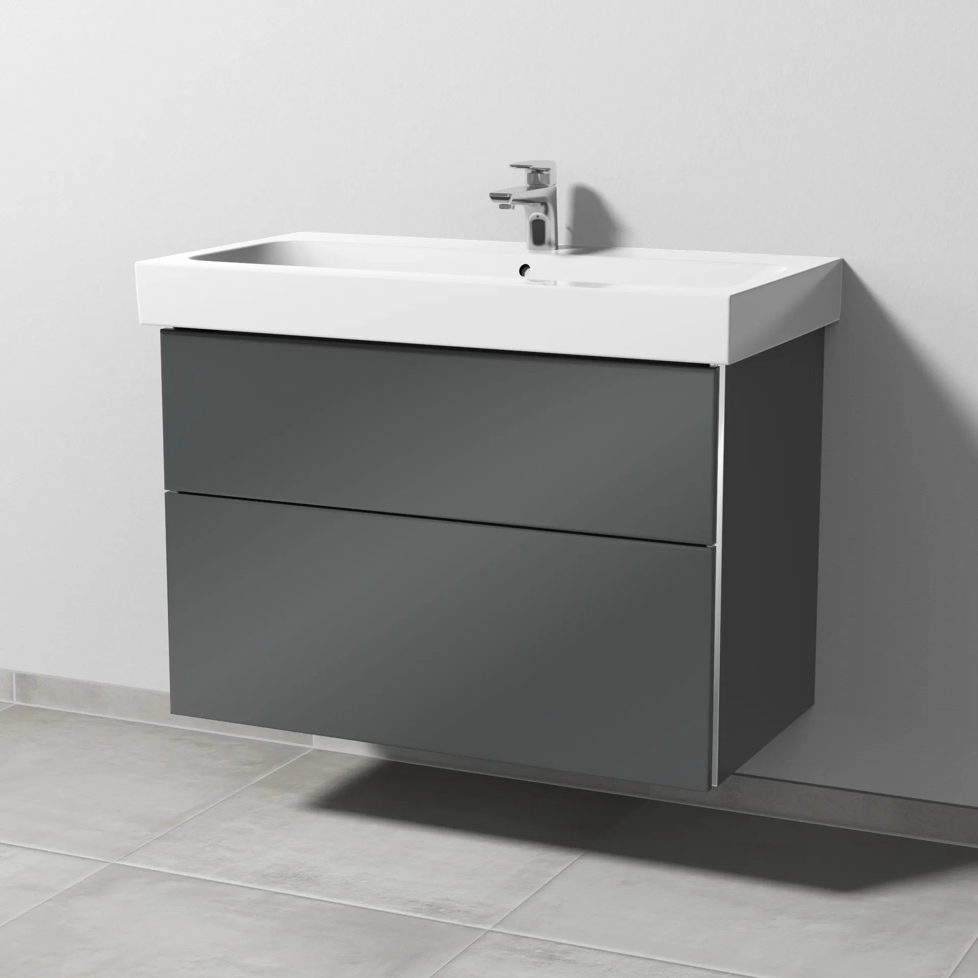 Sanipa Waschtischunterschrank „3way“ passend zu Keramik-Waschtische iCon von Geberit 850 × 593 × 462 mm in Anthrazit (glanz), Becken mittig