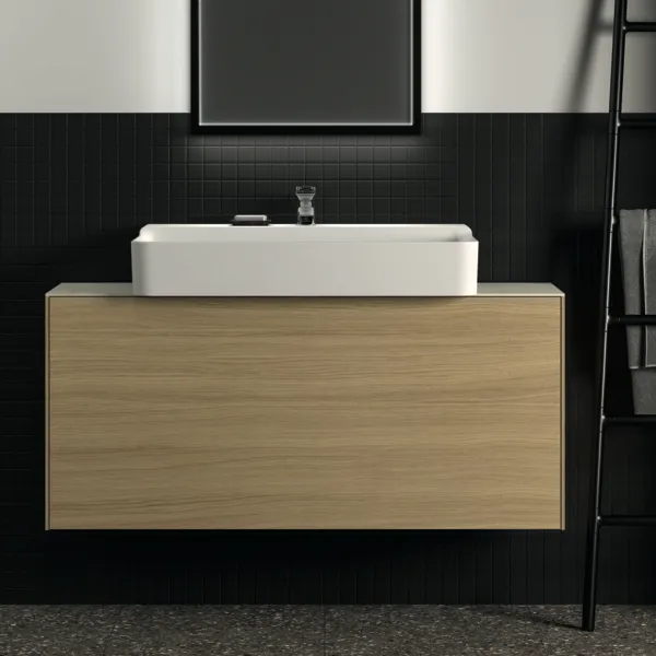 Waschtischplatte Conca, aus Keramik, 1202x373x6mm, Marmor Noir Desir