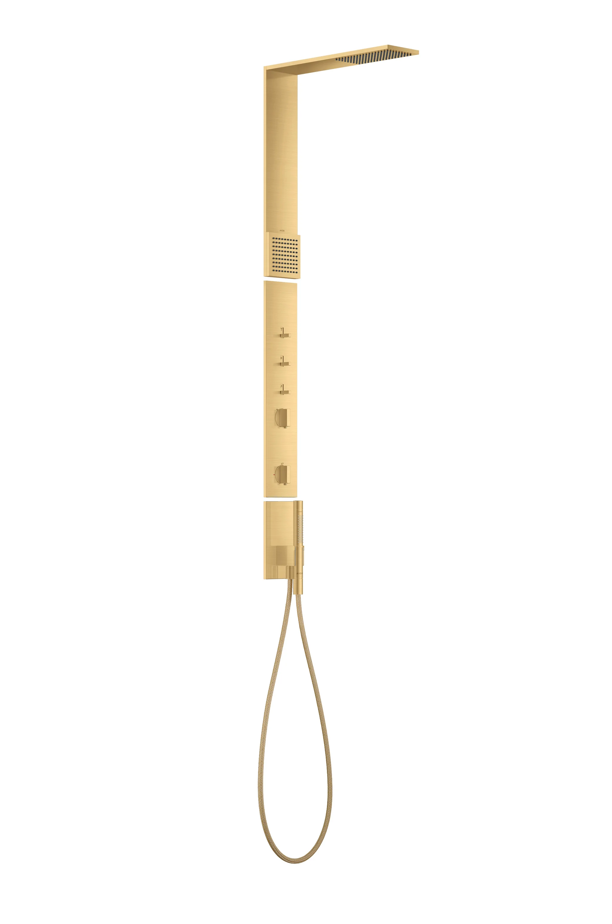 Hansgrohe AXOR ShowerComposition Duschpaneel mit Thermostat, Brushed Gold Optic, Brausekopfgröße 110 x 220 mm, Ausladung 425 mm Hansgrohe AXOR ShowerComposition Duschpaneel mit Thermostat, Brushed Gold Optic, Brausekopfgröße 110 x 220 mm, Ausladung 425 mm