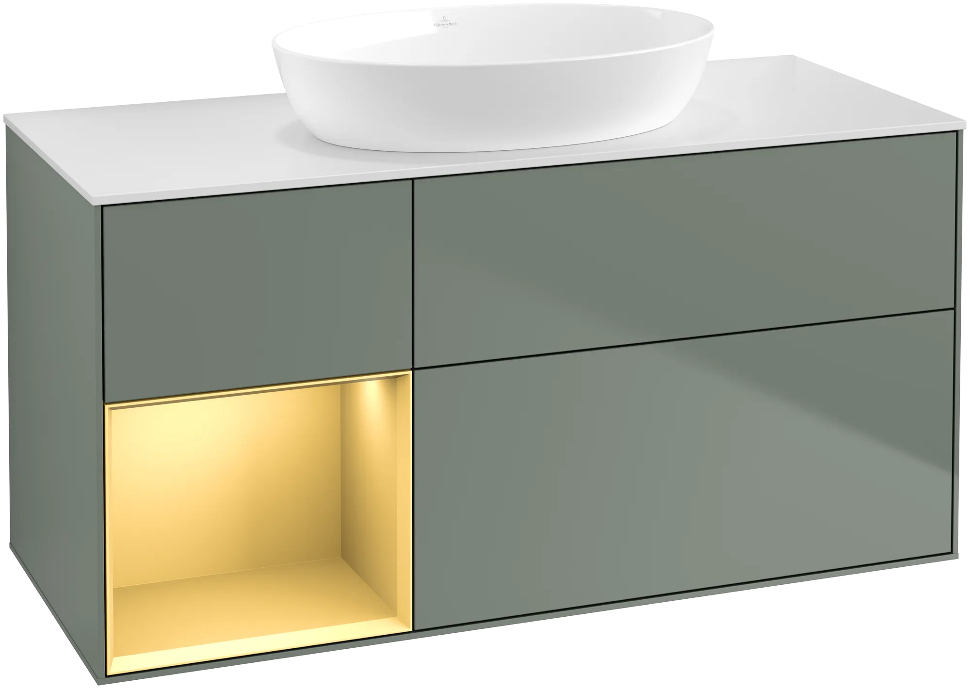Villeroy & Boch Finion Waschbeckenunterschrank FA6 1200x603x501mm Olive Matt Lacquer / Gold Matt Lacquer / Glass White Matt