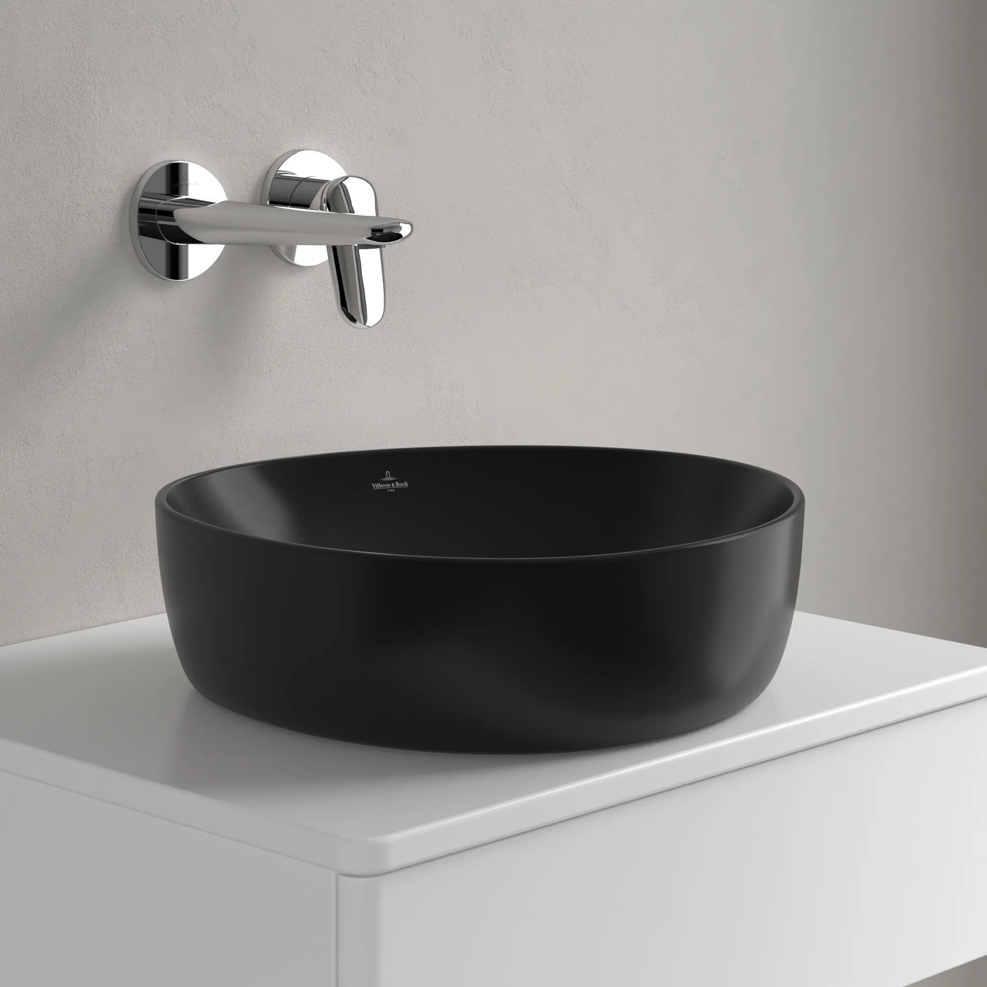 Villeroy & Boch Aufsatzwaschbecken Antao Pure Black CeramicPlus 400x395x145 mm, asymmetrisch, TitanCeram, ohne Überlauf