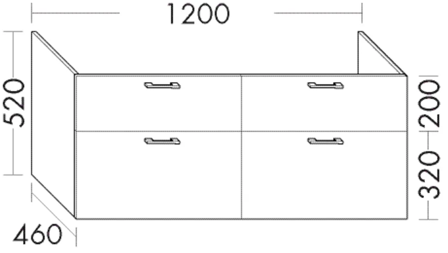 Burgbad Waschtischunterschrank Sys30, 1200 mm breit, 460 mm tief, 520 mm hoch, für Doppelwaschtisch mit 2 Schubladen und 2 Auszügen