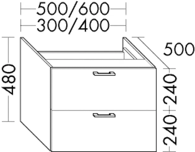 Burgbad Sys30 Unterschrank WYJF060, 600 mm breit, 480 mm hoch, 500 mm tief, 1 Schublade (350 mm), 1 Auszug (420 mm)