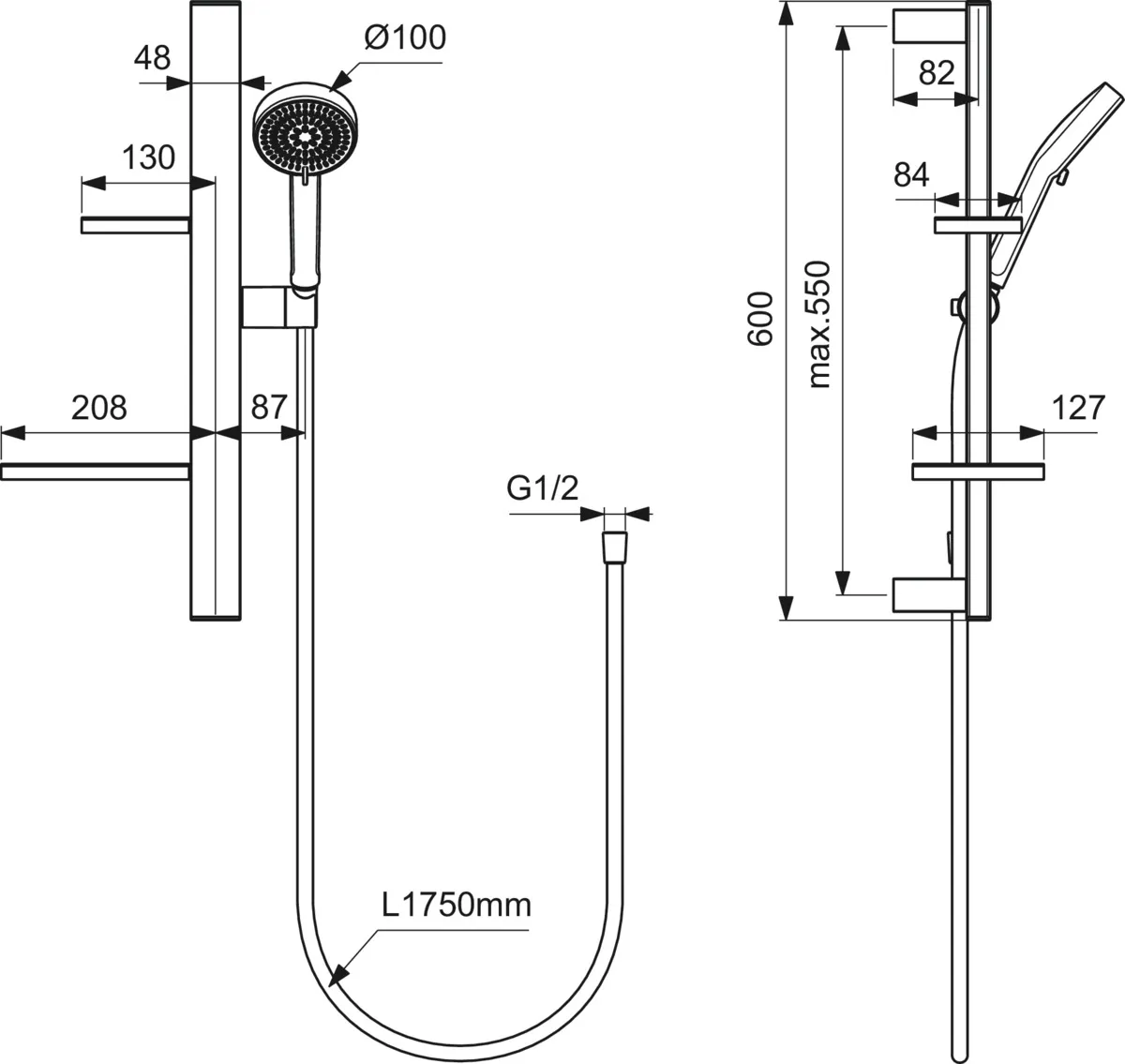 Gleitstangekombination „Idealrain Alu“, Befestigung verdeckt Gleitstangekombination „Idealrain Alu“, Befestigung verdeckt