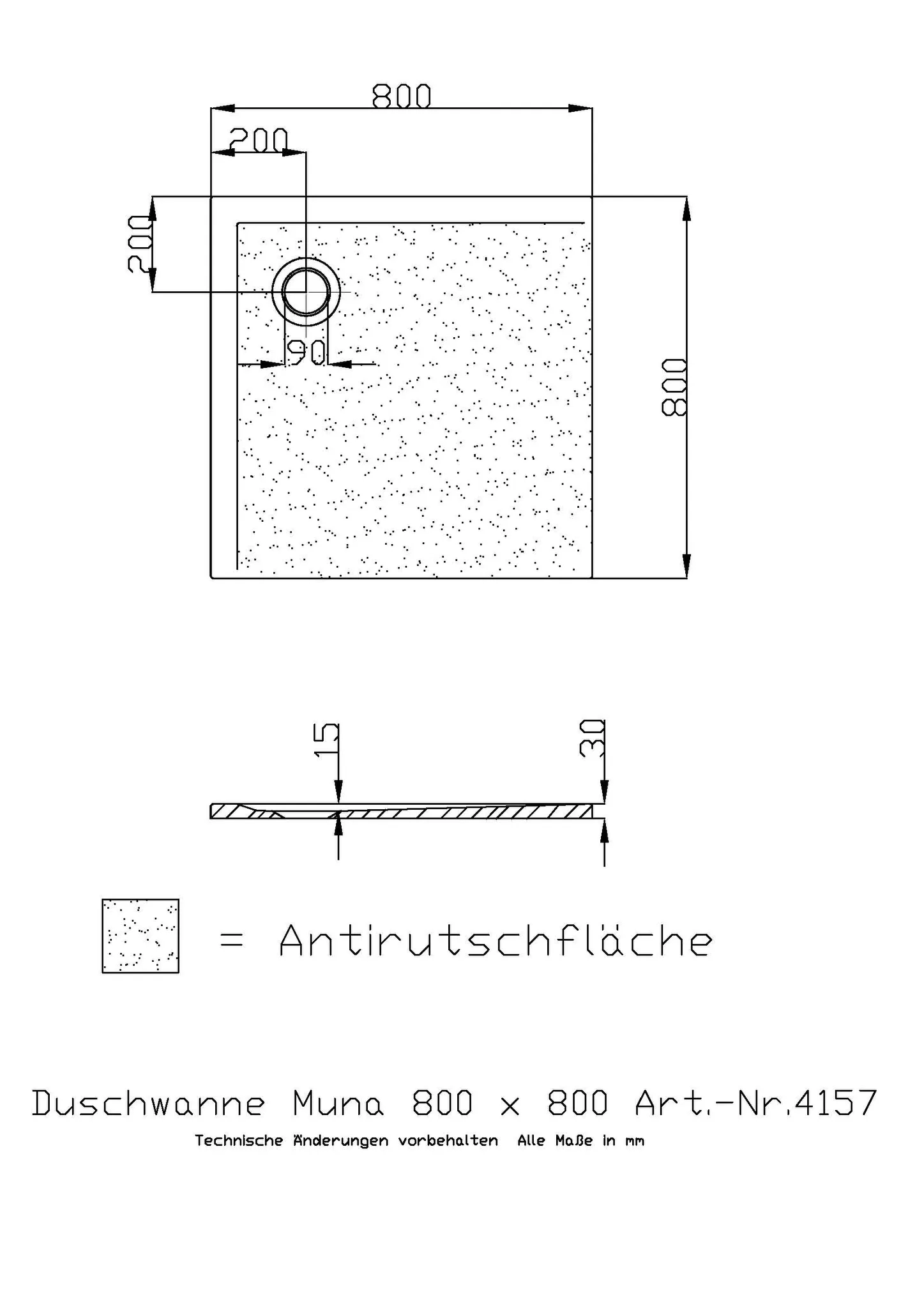 Hoesch Muna Duschwanne 800x800x30 mit Antirutsch, Material Solique, Weiß Hoesch Muna Duschwanne 800x800x30 mit Antirutsch, Material Solique, Weiß