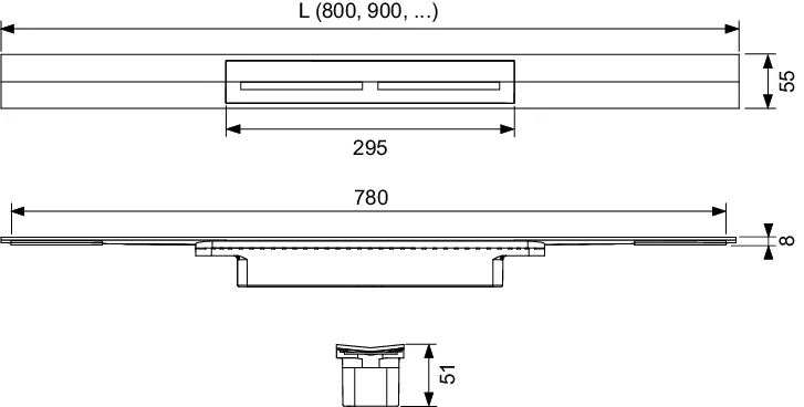 TECEdrainprofile Duschprofil, 800 mm, Edelstahl, "Brushed Black Chrome / Chrom schwarz gebürstet"