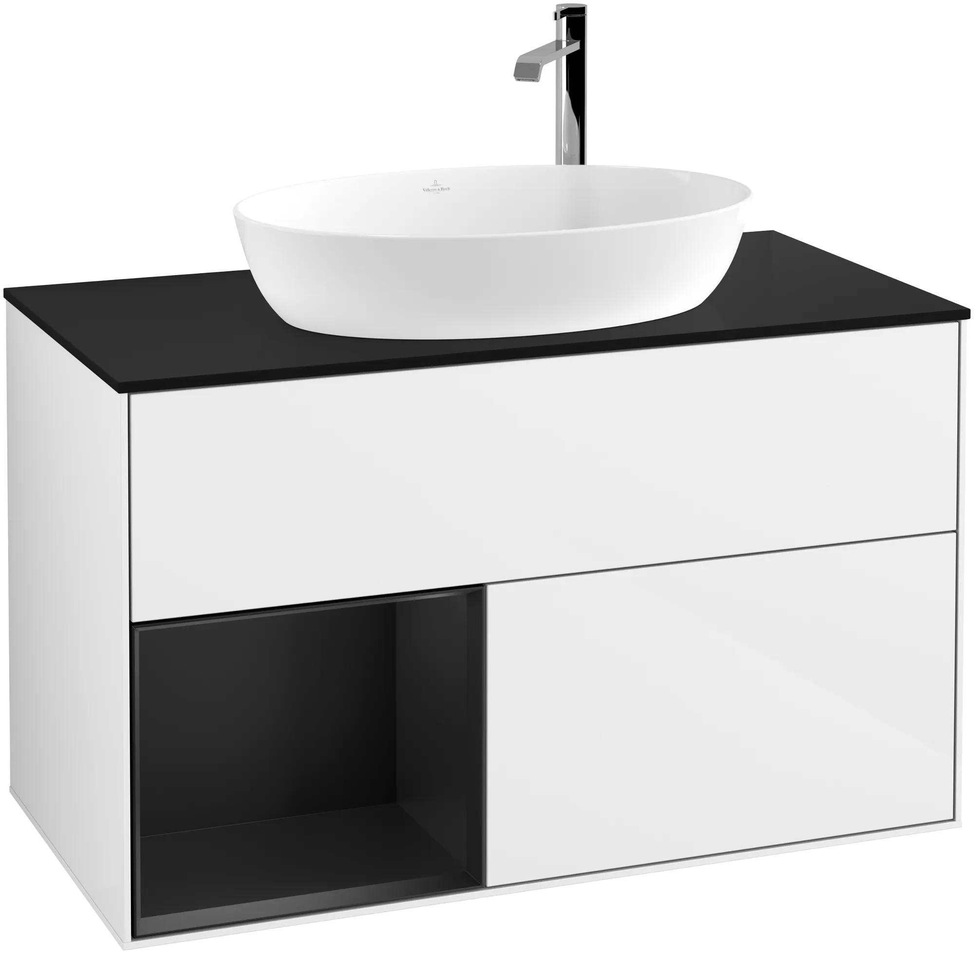 Villeroy & Boch Finion Waschbeckenunterschrank F89 1000x603x501mm Glossy White Lacquer / Black Matt