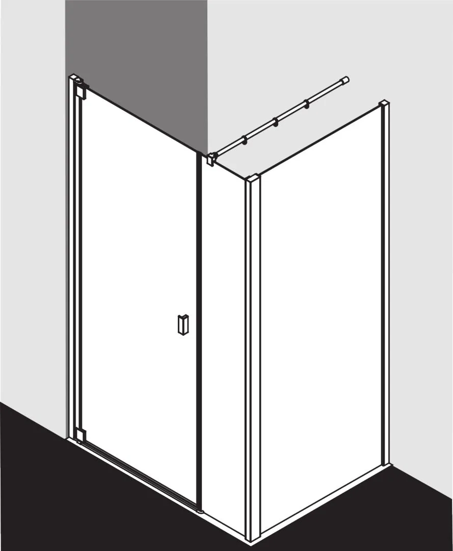 Kermi Pendeltür 1-flügelig und Festfeld rechts für Nische und Ecke „RAYA“ Glas Klar, Profile Silber Mattglanz, BV: 998 - 1038 mm GAK: 985 - 1015 mm WE: 998 - 1038 mm H: 1850 mm Kermi Pendeltür 1-flügelig und Festfeld rechts für Nische und Ecke „RAYA“ Glas Klar, Profile Silber Mattglanz, BV: 998 - 1038 mm GAK: 985 - 1015 mm WE: 998 - 1038 mm H: 1850 mm