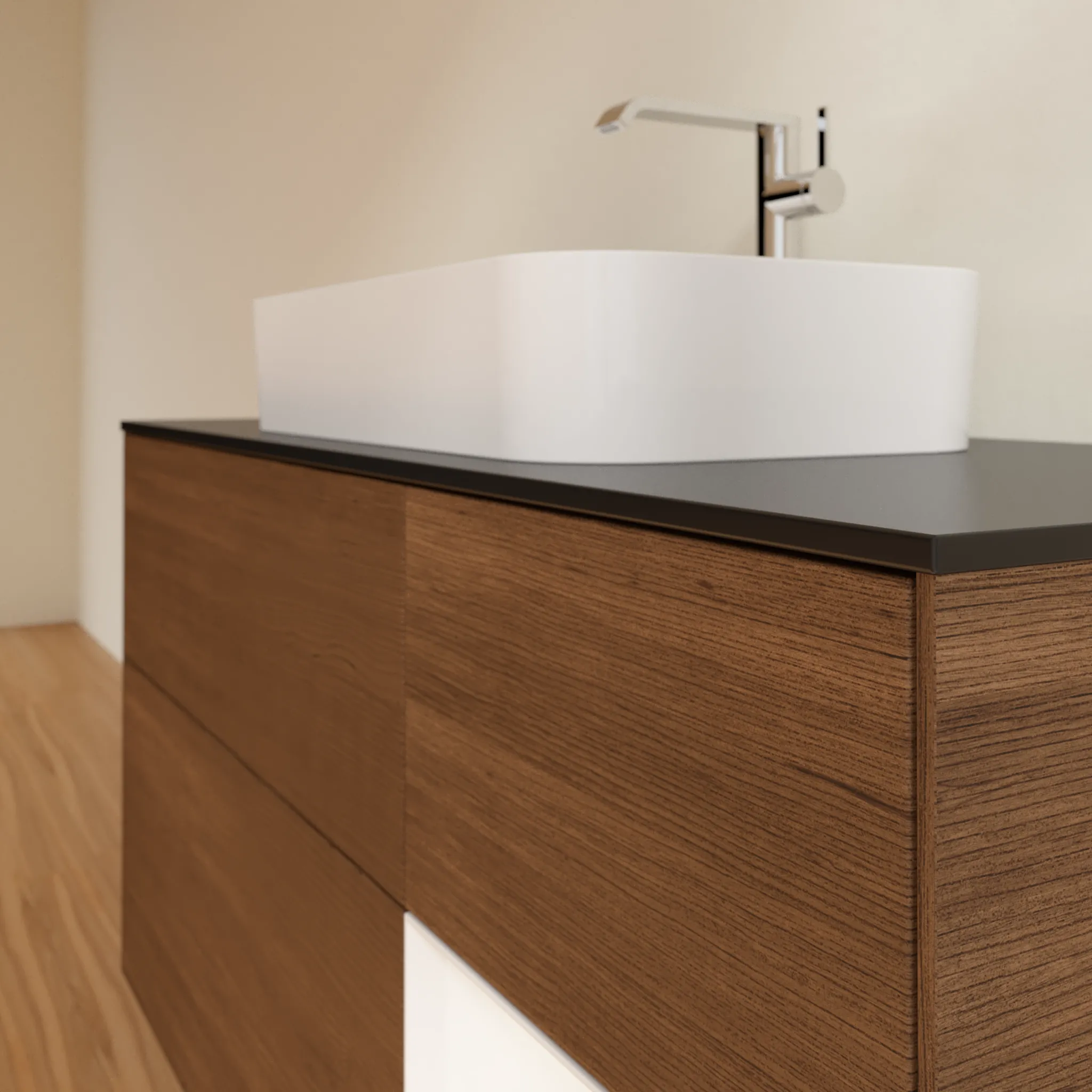 Villeroy & Boch Waschtischunterschrank „Finion“ für Schrankwaschtisch 1200 × 603 × 501 mm Walnut Veneer, mit Hahnlochbohrung, für Becken mittig Villeroy & Boch Waschtischunterschrank „Finion“ für Schrankwaschtisch 1200 × 603 × 501 mm Walnut Veneer, mit Hahnlochbohrung, für Becken mittig