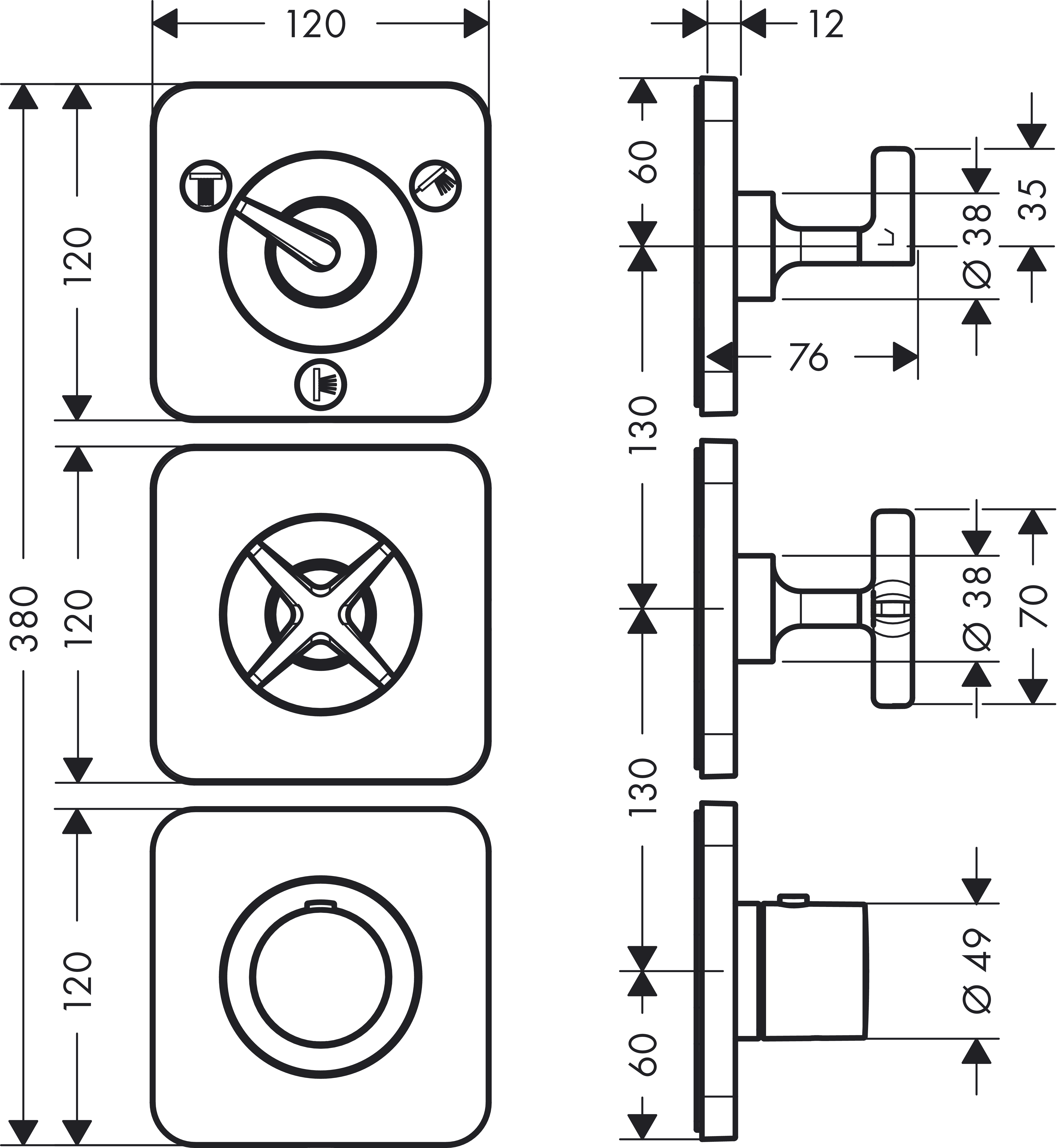 Thermostatmodul Unterputz Axor Citterio E Fertigset 3 Verbraucher chrom