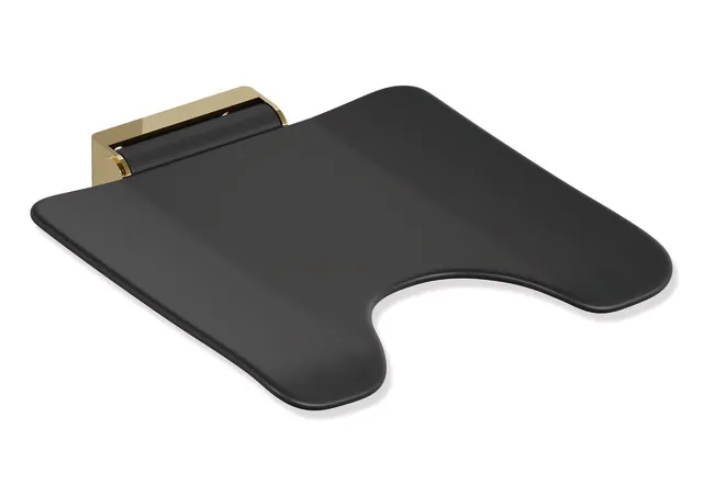 Klappsitz des Systems 900, Wandkonsole aus Edelstahl, PVD, Sitzfläche mit Hygieneausschnitt aus strukturiertem Kunststoff, schwarz, Sitzfläche 450 mm breit, 450 mm tief, in Farbe CK (Messing glänzend) Klappsitz des Systems 900, Wandkonsole aus Edelstahl, PVD, Sitzfläche mit Hygieneausschnitt aus strukturiertem Kunststoff, schwarz, Sitzfläche 450 mm breit, 450 mm tief, in Farbe CK (Messing glänzend)