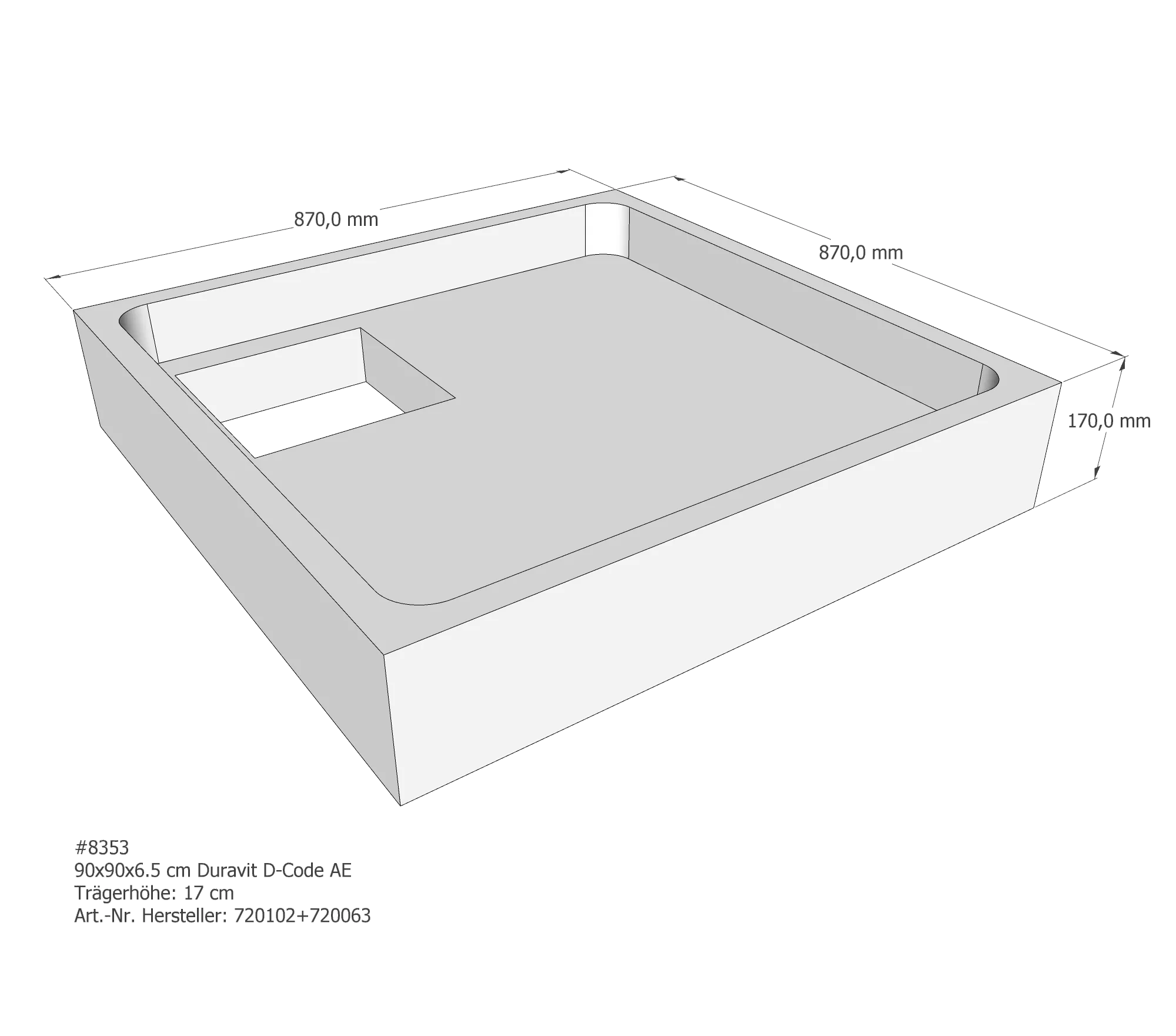 Duschwannenträger für Duravit D-Code 90 × 90 × 6,5 cm