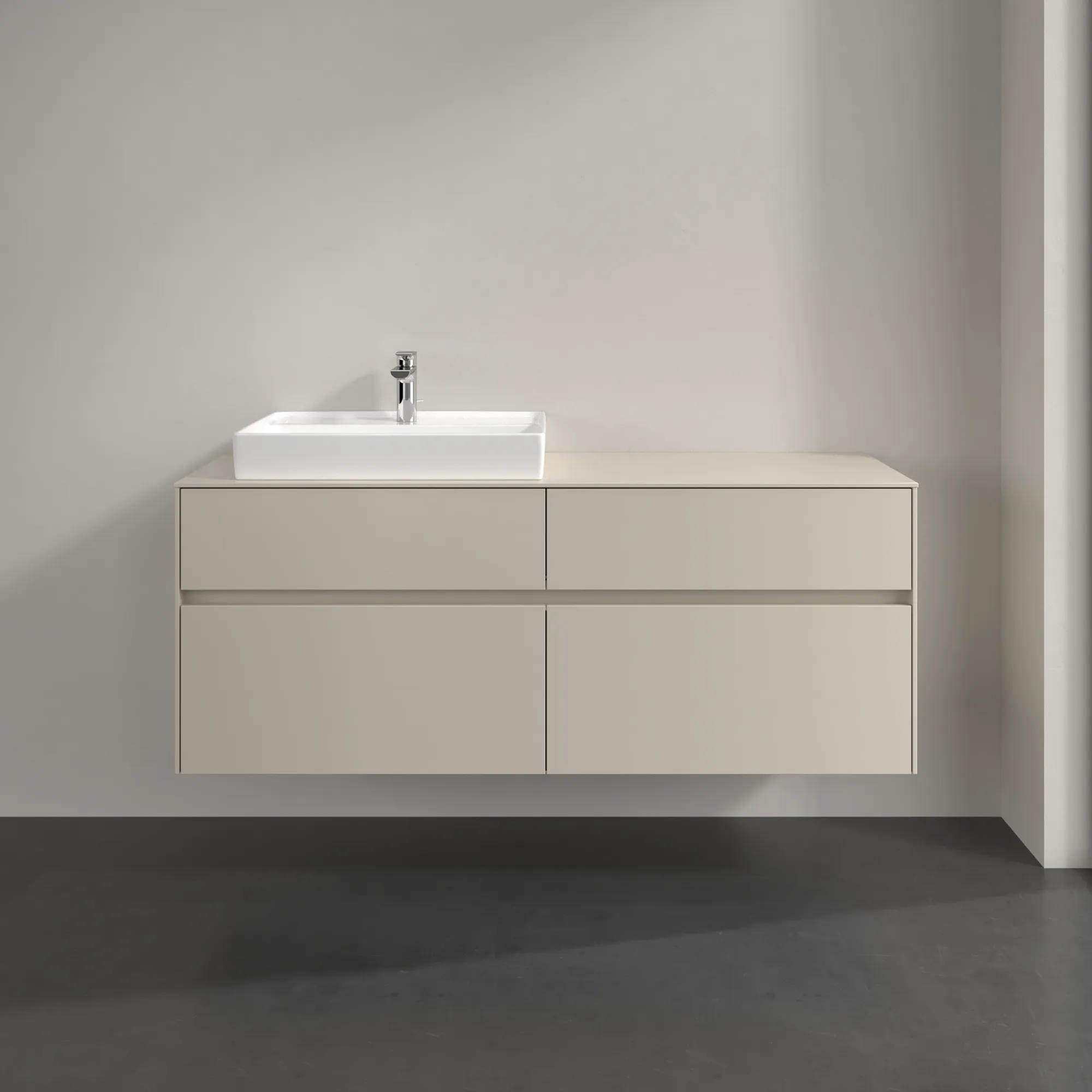 Villeroy & Boch Waschtischunterschrank „Collaro“ 1400 × 548 × 500 mm Cashmere Grey, mit Beleuchtung, für Becken links