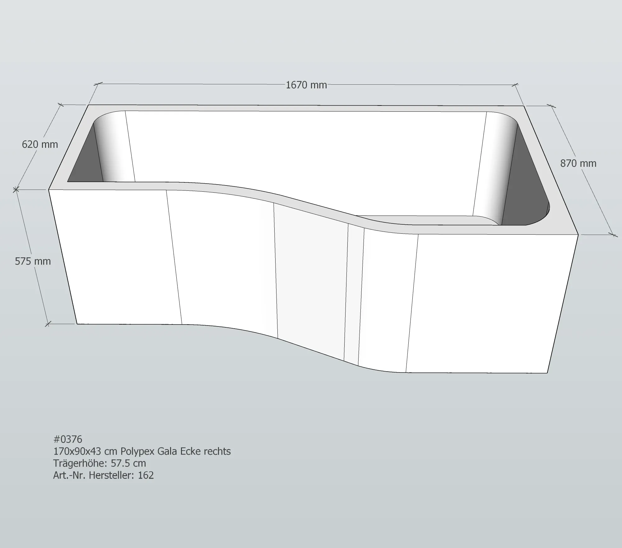 Badewannenträger passend für Polypex Gala Ecke rechts rechts 170 × 90 × 43 cm