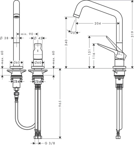 2-Loch Spültischmischer Axor Citterio M chrom mit Schwenkauslauf