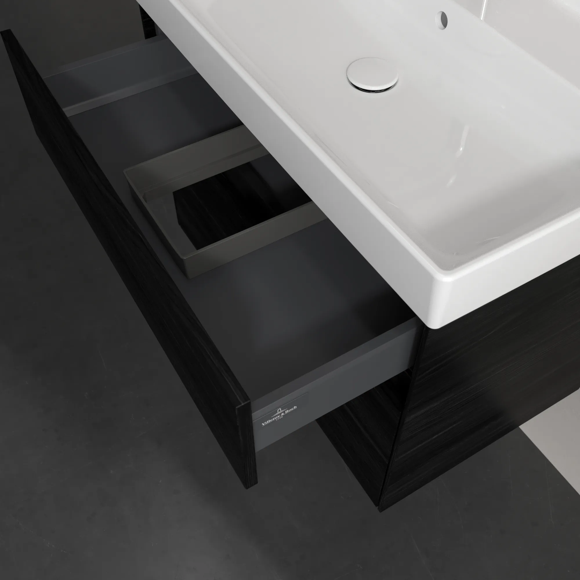 Villeroy & Boch Waschbeckenunterschrank Collaro C01000, 754 x 546 x 444 mm, Black Oak, mit SoftClosing und integrierten Aluminiumgriffen