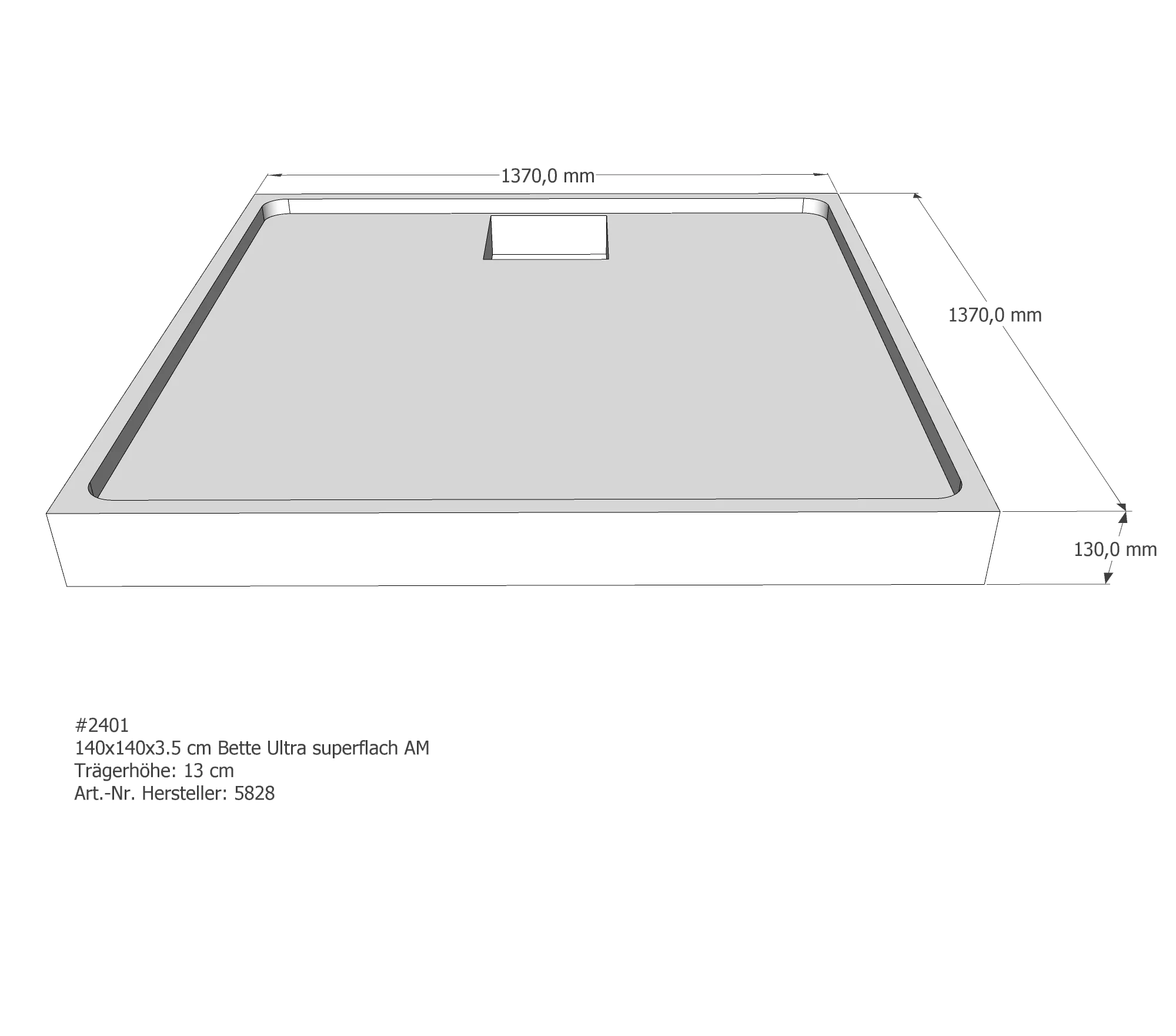 Duschwannenträger für Bette Ultra (superflach) 140 × 140 × 3,5 cm Breite: 140 cm / Länge: 140 cm