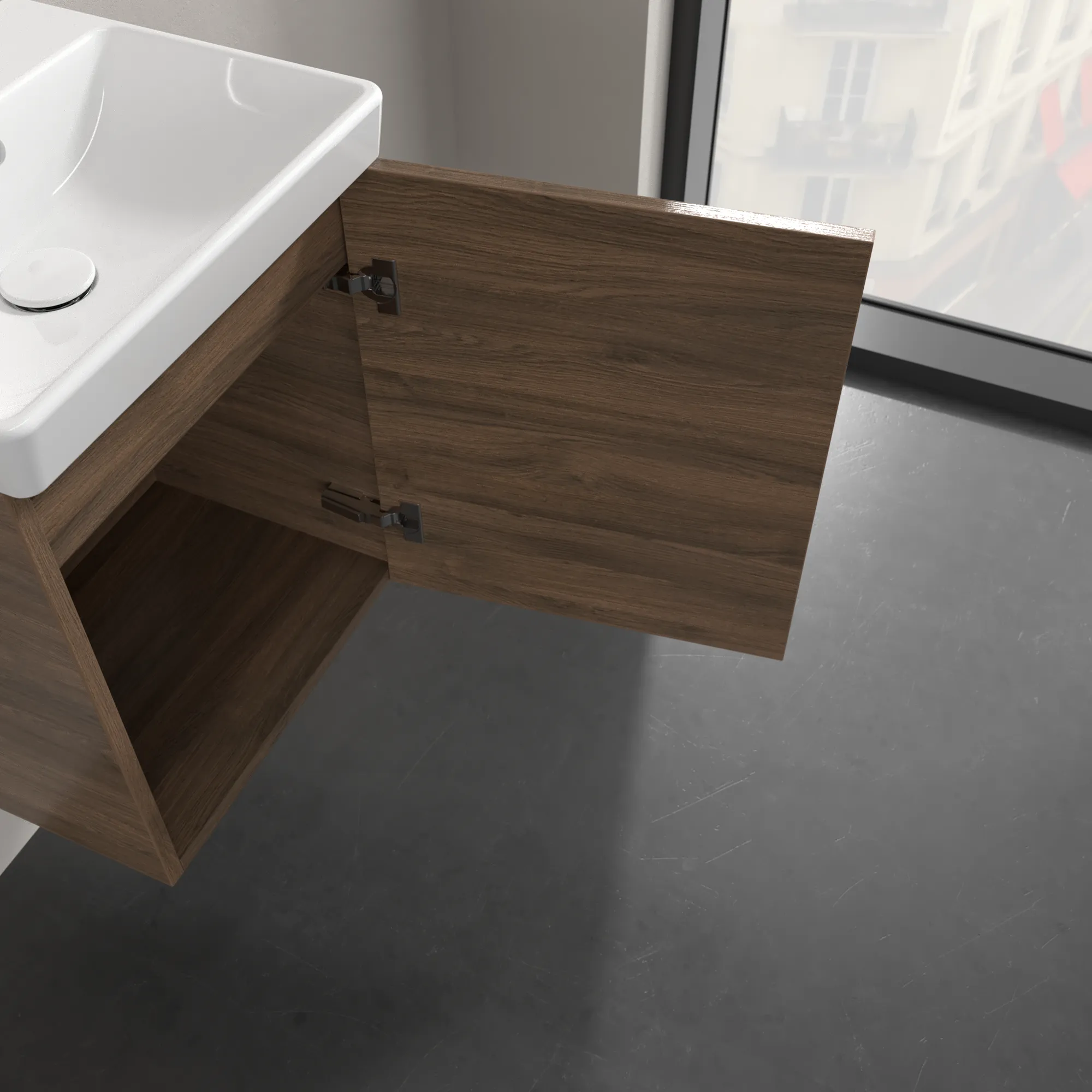 Villeroy & Boch Waschtischunterschrank mit Tür „Avento“ für Schrankwaschtisch 43 × 51,4 × 35,2 × 35,2 cm Arizona Oak, Anschlag rechts, Soft Closing, 1 Tür
