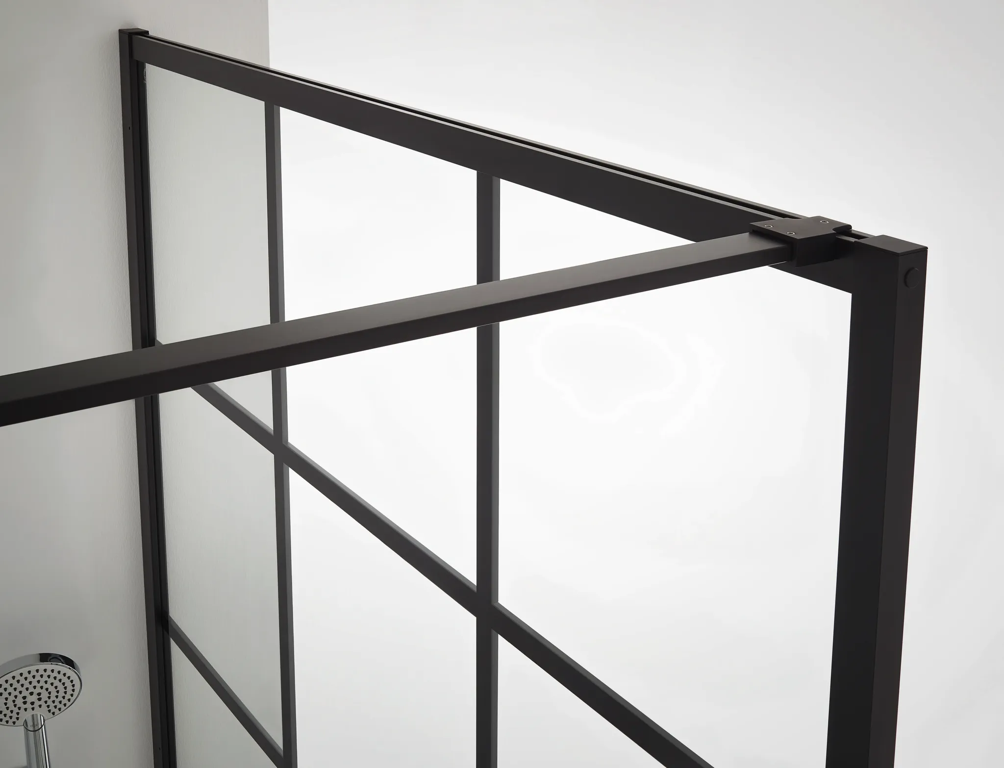 Kermi Duschdesign Walk-In-Duschkabine Dekor Profil „WALK-IN XD“ Glas Klar, Profile Schwarz Soft (RAL 9005), BV: 890 - 910 mm WE: 890 - 910 mm H: 2000 mm