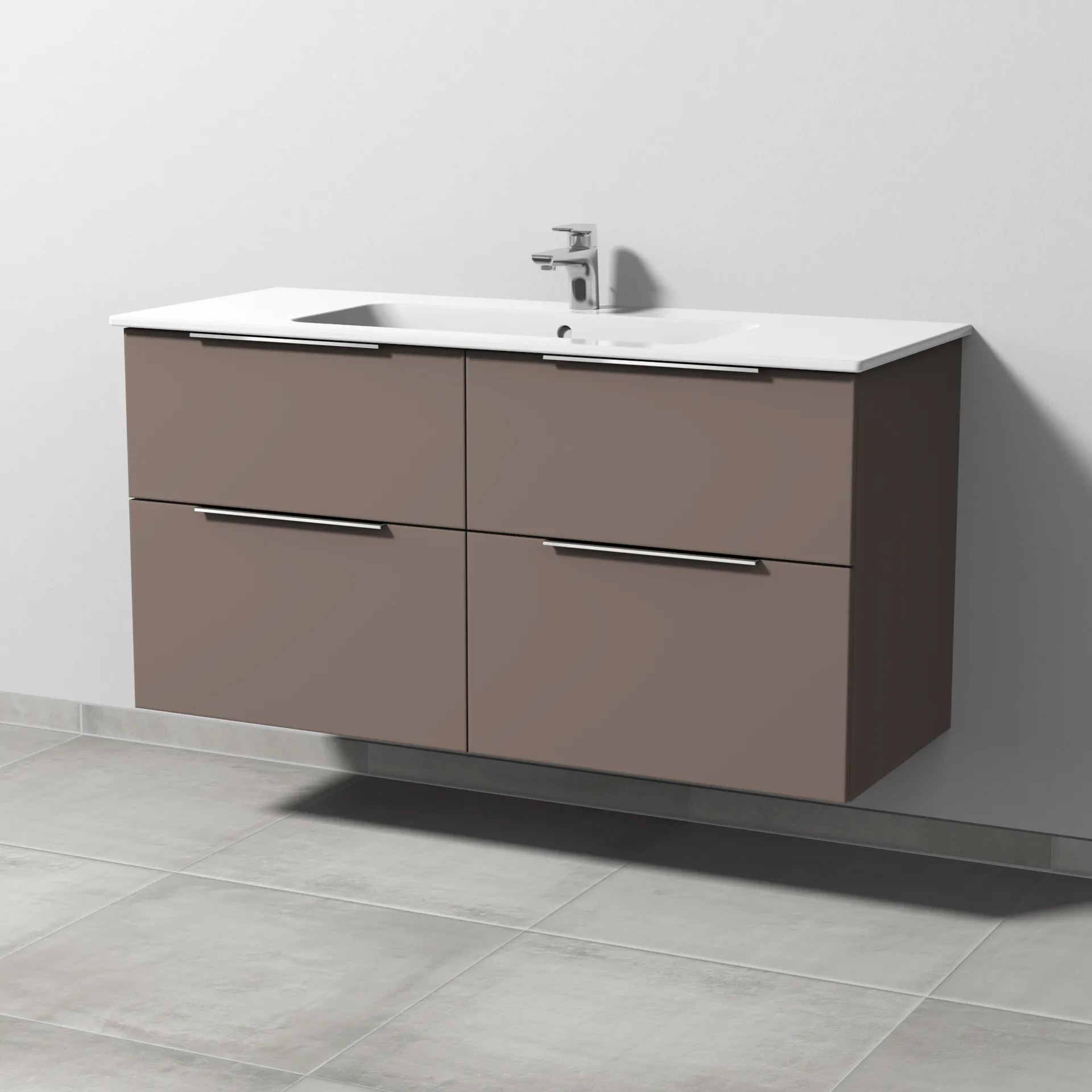Sanipa Waschtischunterschrank „3way“ passend zu Keramik-Waschtische ME by Starck von Duravit 1200 × 613 × 467 mm in Taupe (matt)
