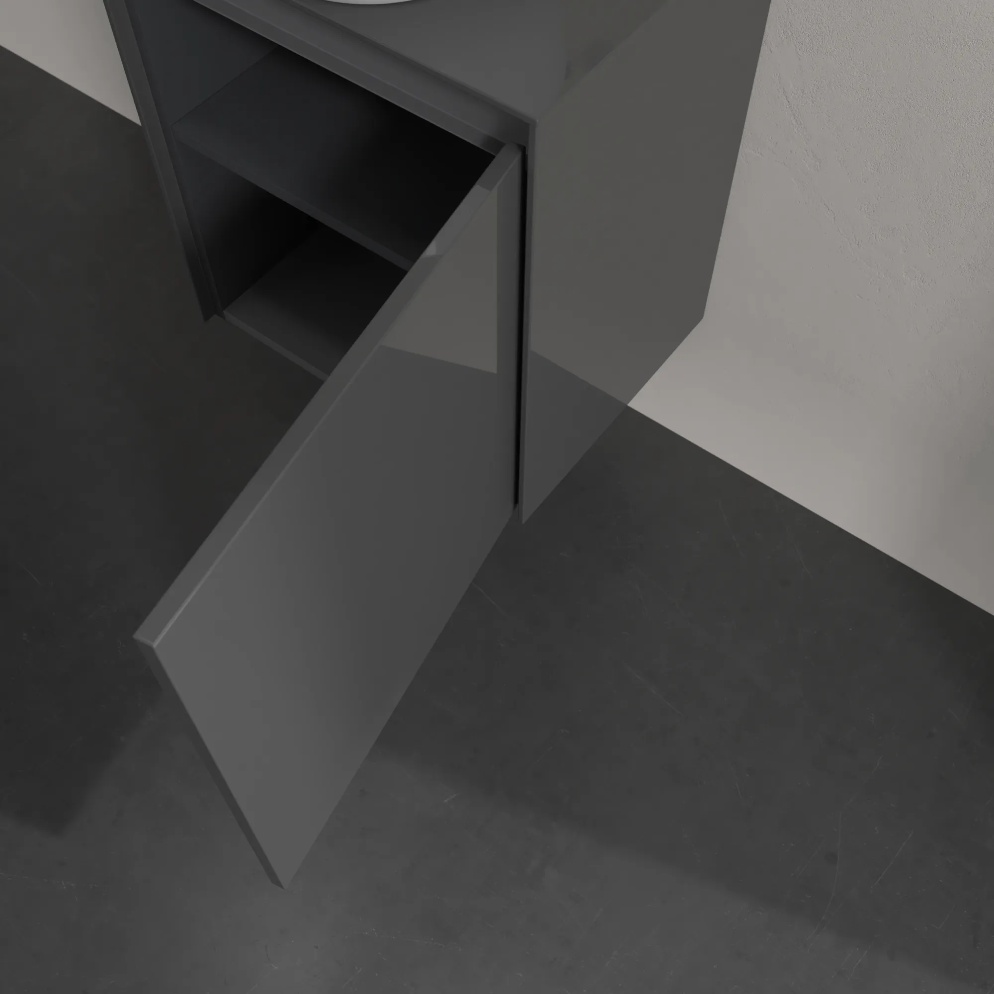 Villeroy & Boch Waschtischunterschrank „Collaro“ 500 × 548 × 380 mm Glossy Grey, für Becken mittig, Anschlag rechts, mit Beleuchtung Villeroy & Boch Waschtischunterschrank „Collaro“ 500 × 548 × 380 mm Glossy Grey, für Becken mittig, Anschlag rechts, mit Beleuchtung