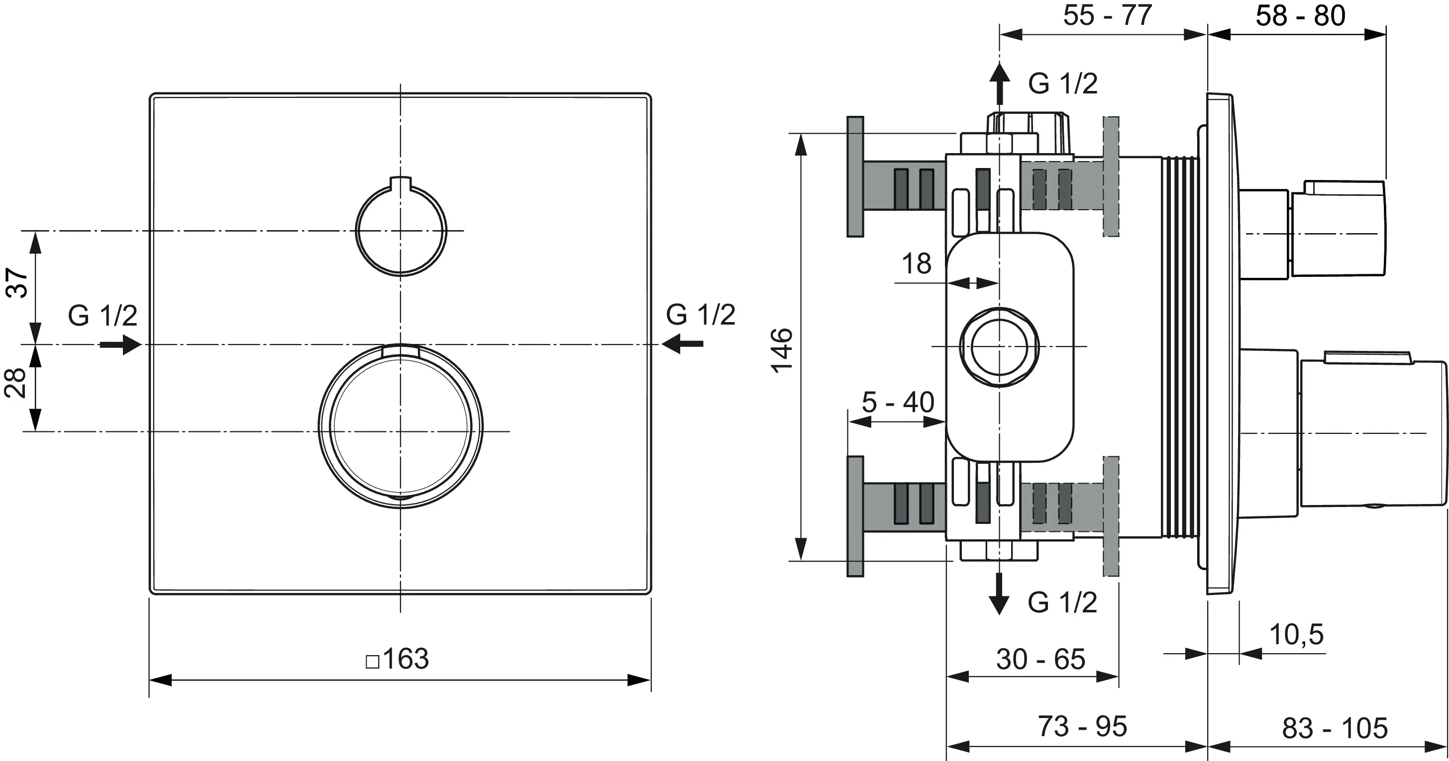 Einzelthermostat Unterputz Ceratherm C100, Bausatz 2, Rosette 163x163mm, Brushed Gold Einzelthermostat Unterputz Ceratherm C100, Bausatz 2, Rosette 163x163mm, Brushed Gold