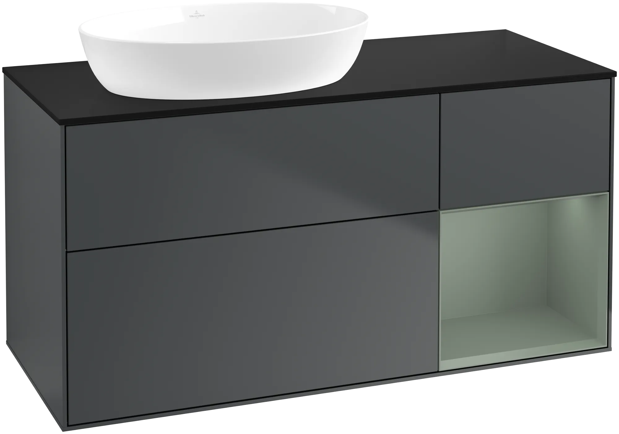 Villeroy & Boch Finion FA5 Waschbeckenunterschrank, Midnight Blue Matt Lacquer / Olive Matt Lacquer / Glass Black Matt