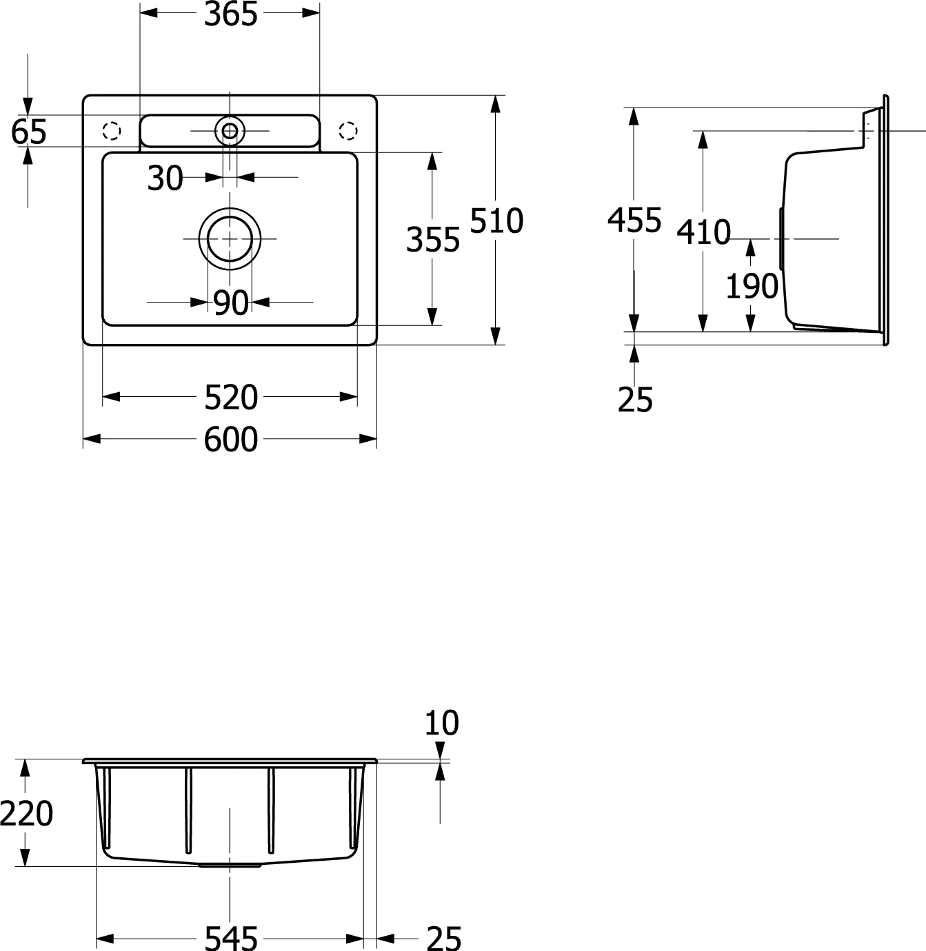 Villeroy & Boch Einbau-Küchenspülbecken „Siluet“ 60 S 600 × 510 × 220 mm in Stone White