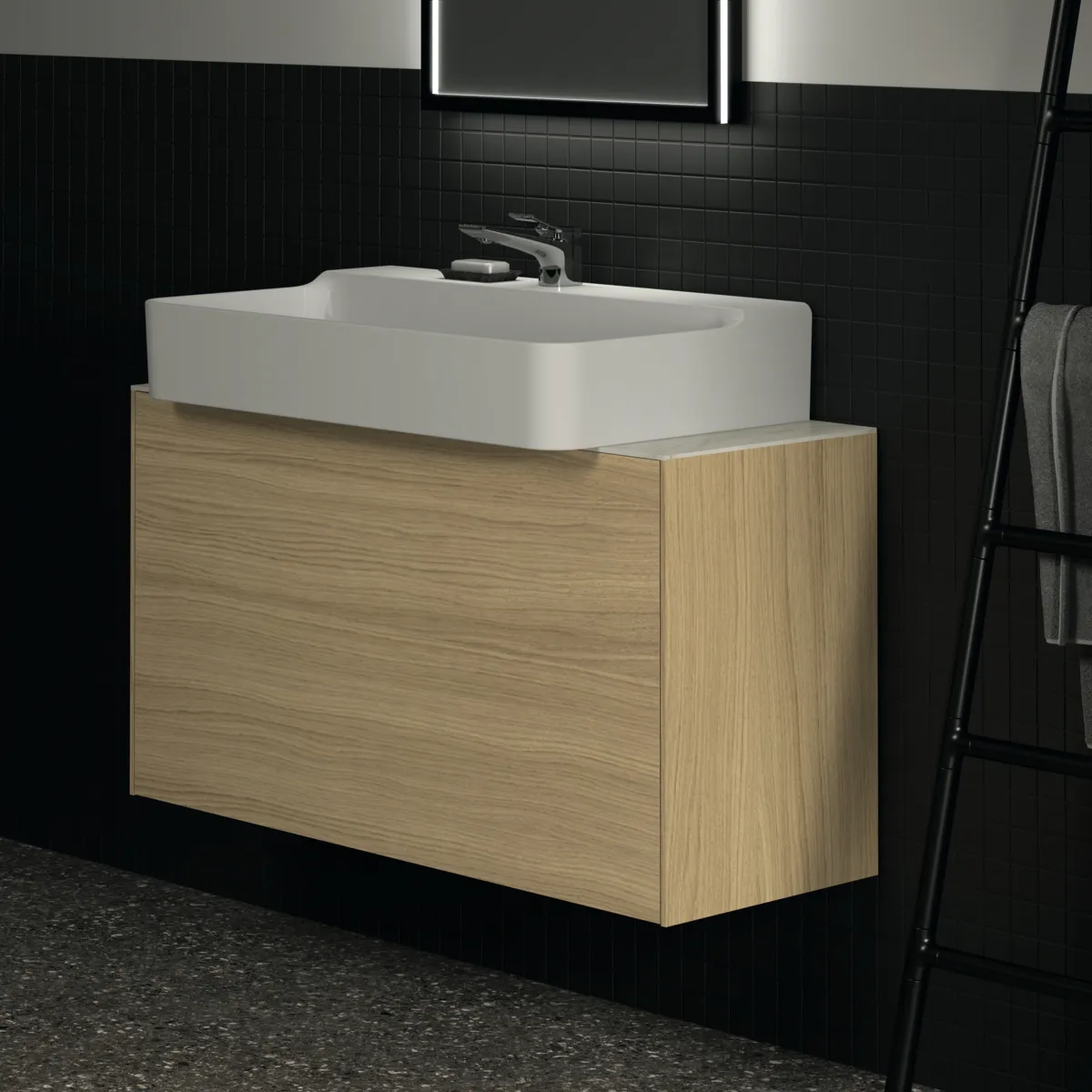 Waschtischplatte Conca, aus Keramik, 1002x373x6mm, Marmor Noir Desir