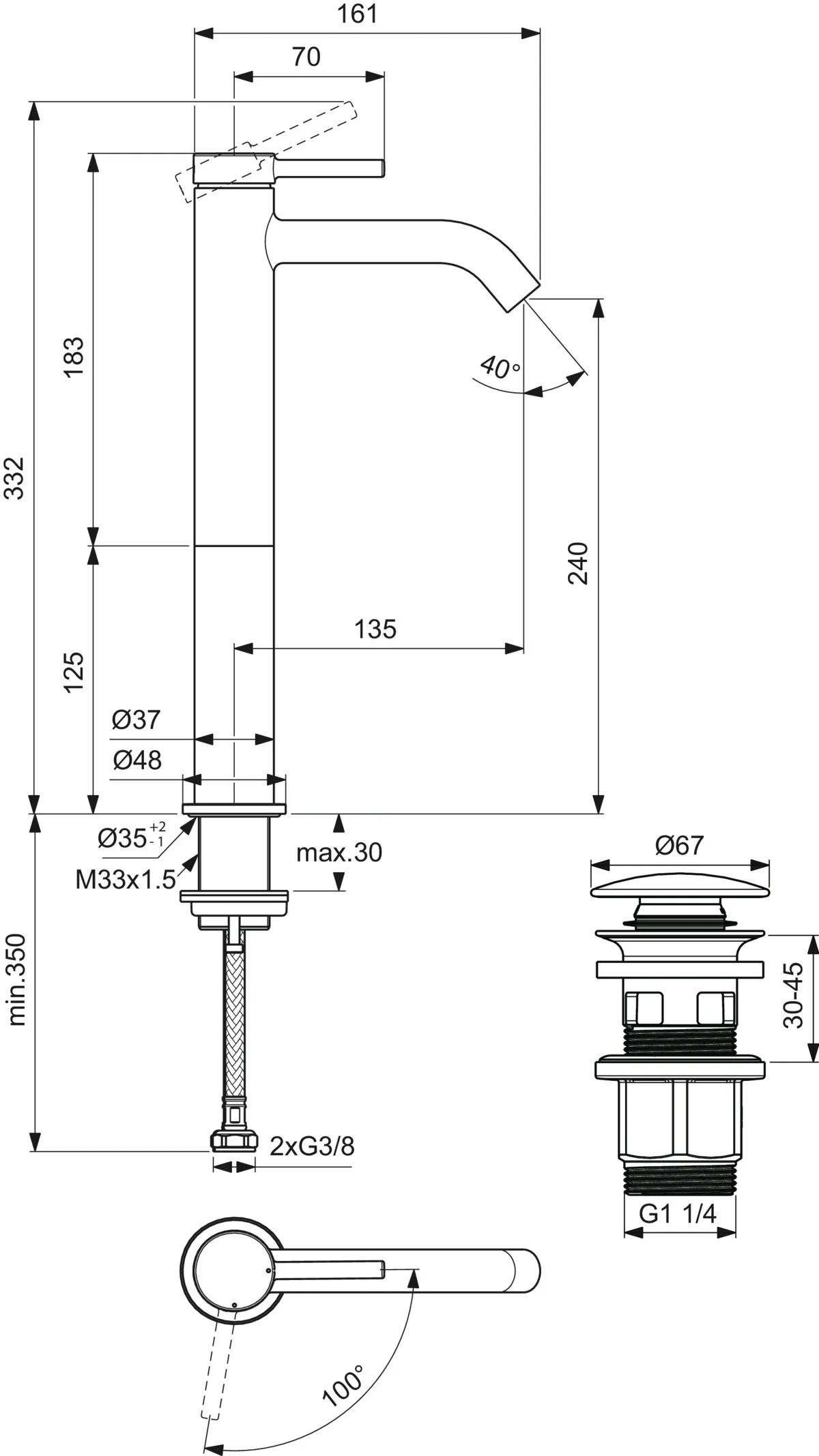 Waschtischarmatur Ceraline Nuovo Ausladung 135mm verlängerter Sockel mit Push-Open Ventil Chrom Waschtischarmatur Ceraline Nuovo Ausladung 135mm verlängerter Sockel mit Push-Open Ventil Chrom