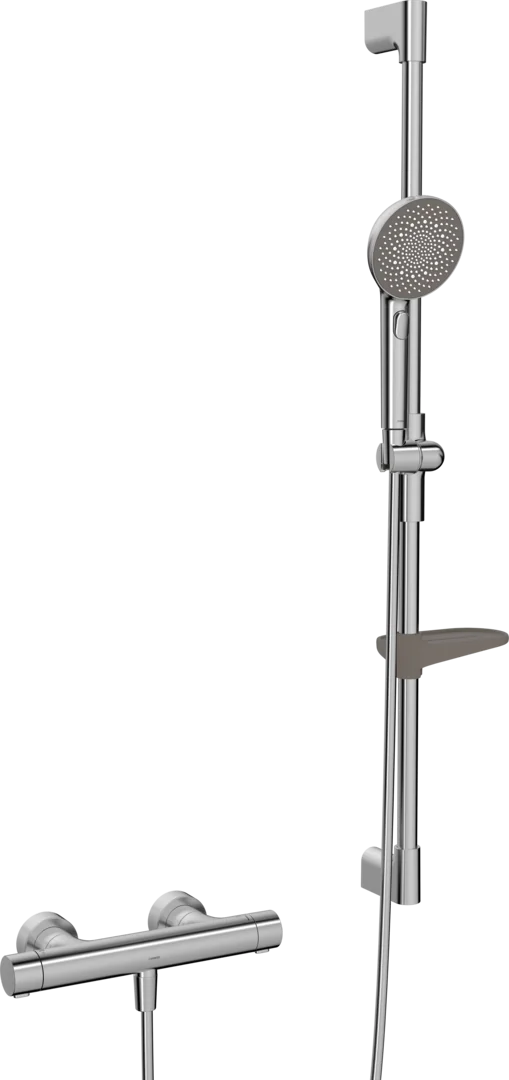 HansaPRISMA Duscharmatur, Wandmontage, Thermostat, Stahl gebürstet, 3-strahlig, H=970mm