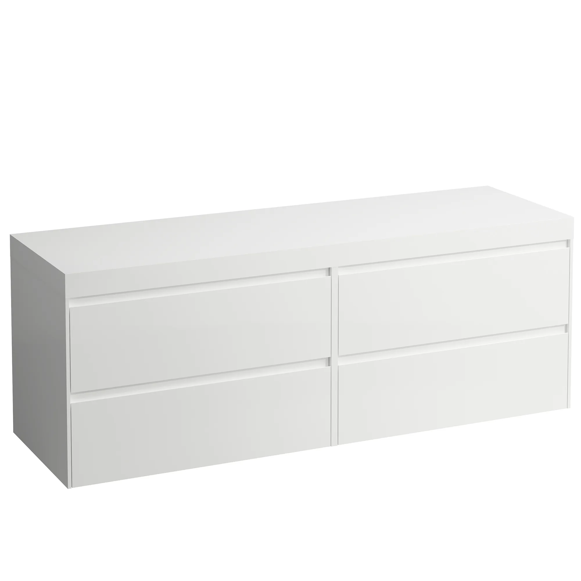Waschtischunterbau+Waschtischplatte (MODULAR SYSTEM) LANI 495x1570x580 ohne Ausschnitt Abdeckplatte 65 mm (Farbe: .260 weiß matt), mit 4 Schubladen (800 mm links + 800 mm rechts) integrierter Griffleiste Vollauszug und Soft-Close weiß matt