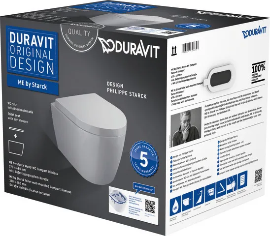 Duravit Wand-Tiefspül-WC inkl. WC-Sitz „ME by Starck“ 37 × 48 × 39 cm, Befestigung sichtbar Duravit Wand-Tiefspül-WC inkl. WC-Sitz „ME by Starck“ 37 × 48 × 39 cm, Befestigung sichtbar